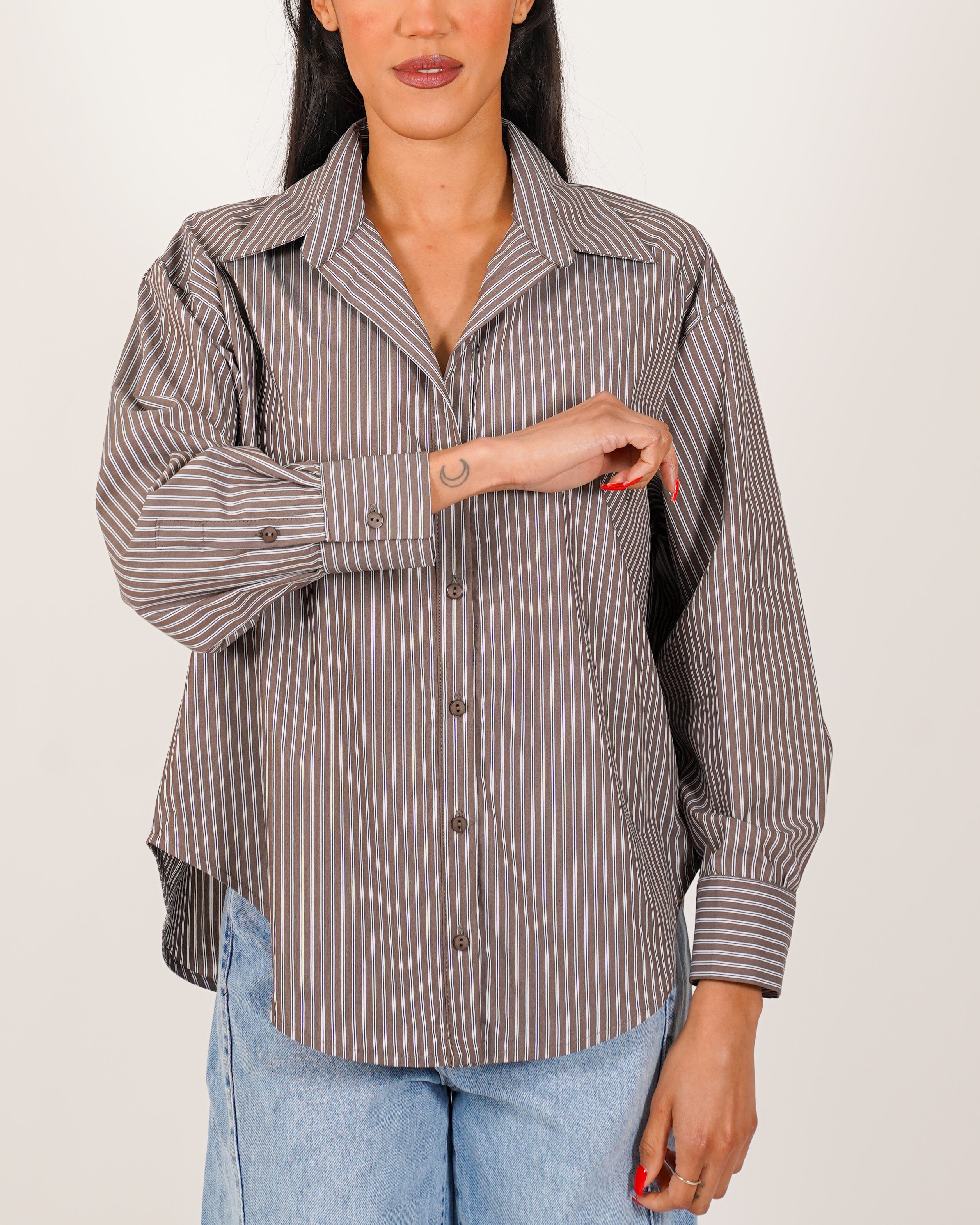 Camicia over rigata manica lunga - Bianchina