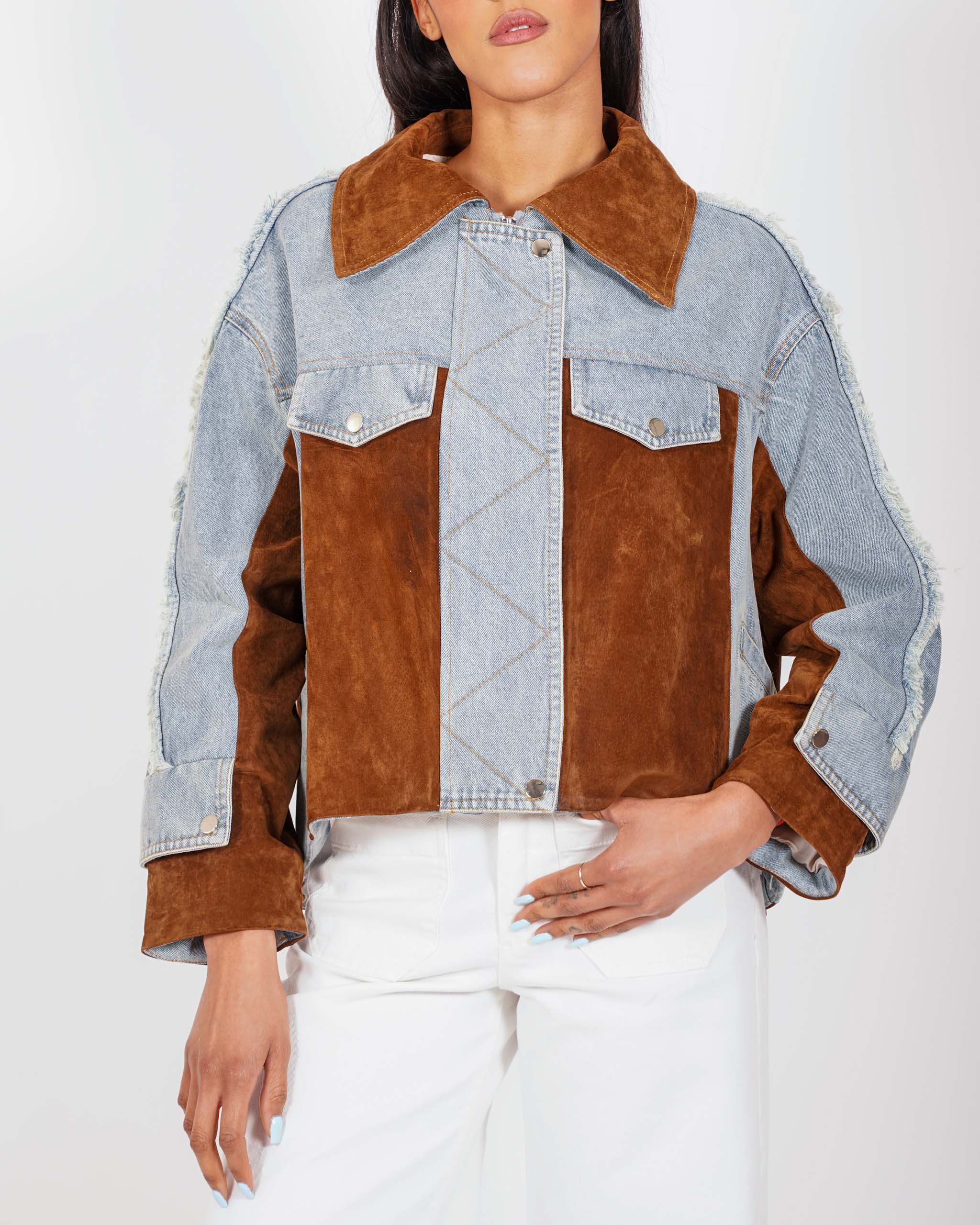 Giacca jeans con inserti in ecocamoscio - Siria
