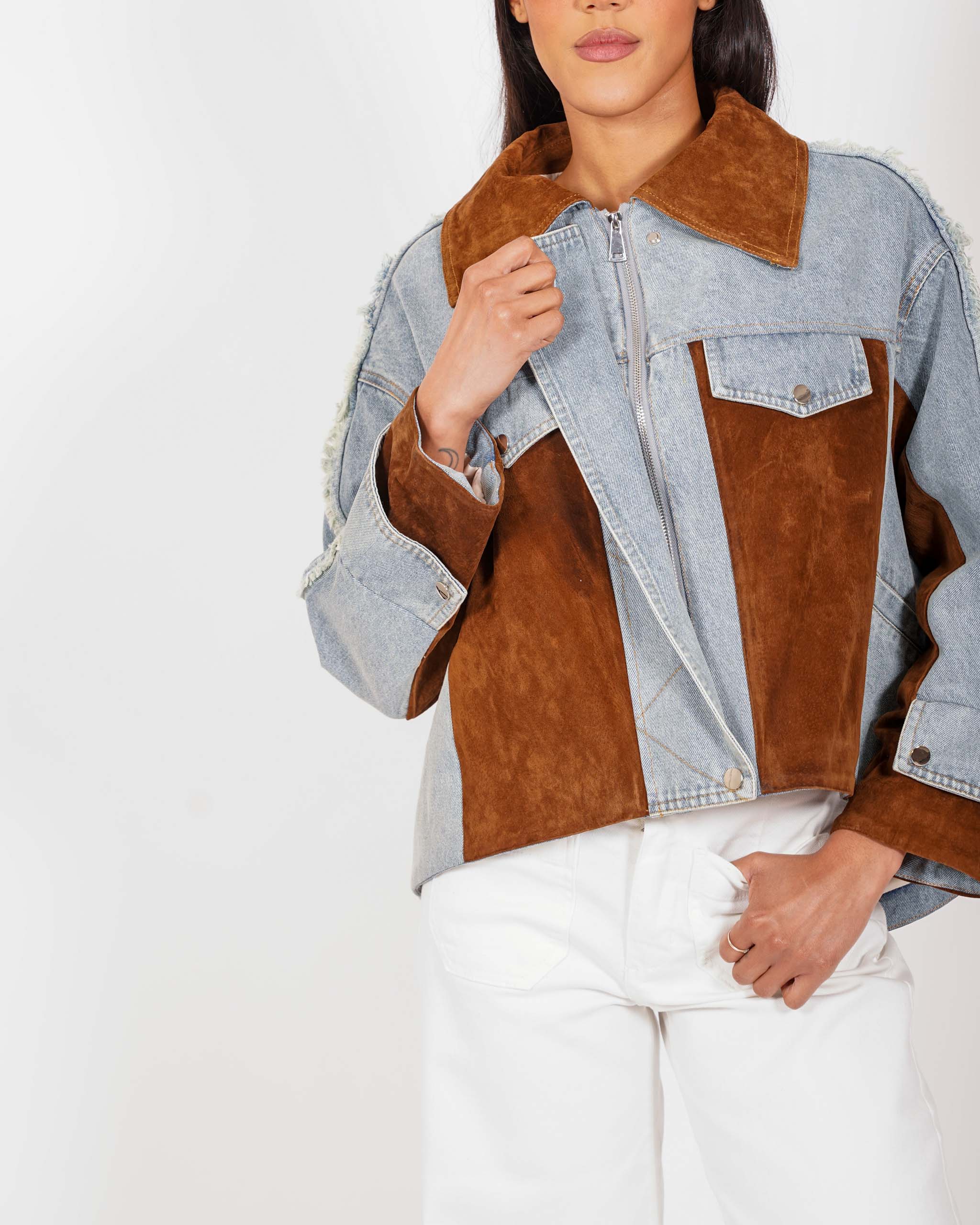 Giacca jeans con inserti in ecocamoscio - Siria