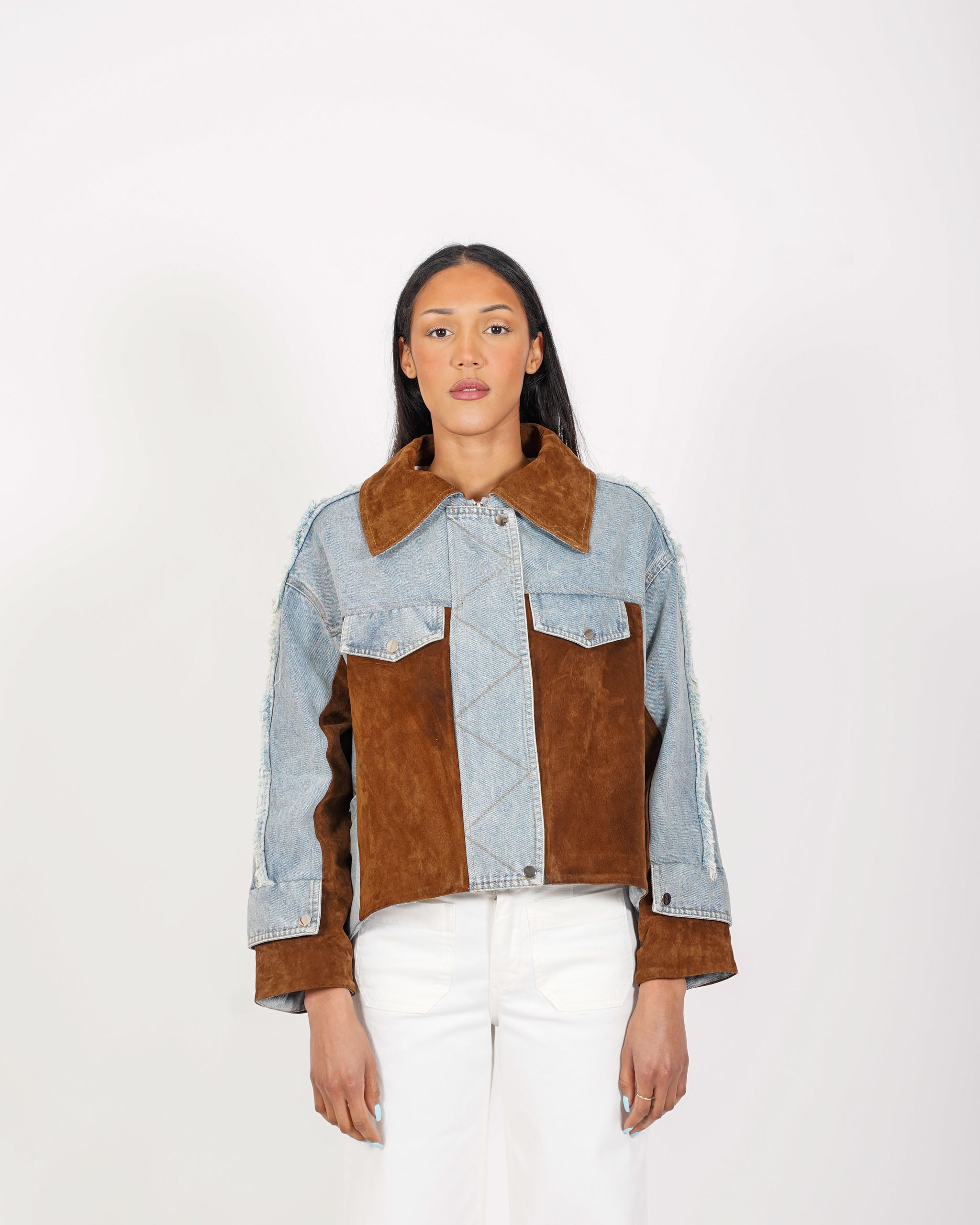 Giacca jeans con inserti in ecocamoscio - Siria