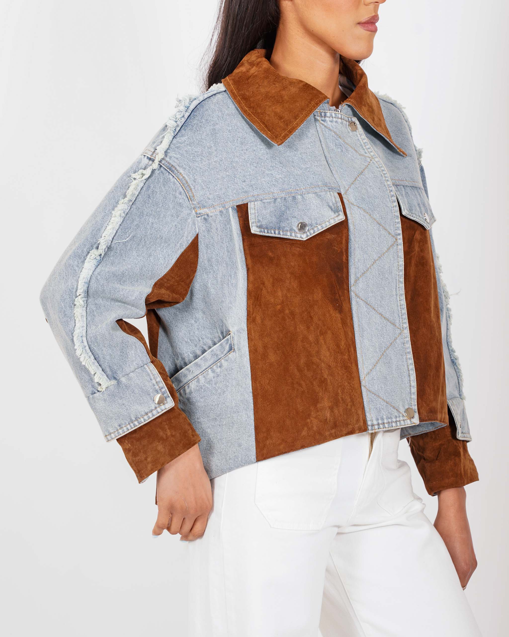 Giacca jeans con inserti in ecocamoscio - Siria