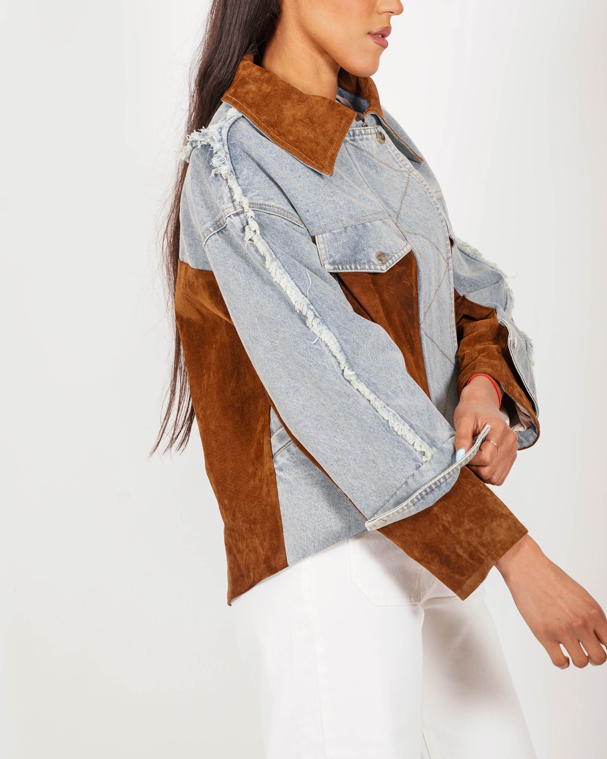 Giacca jeans con inserti in ecocamoscio - Siria