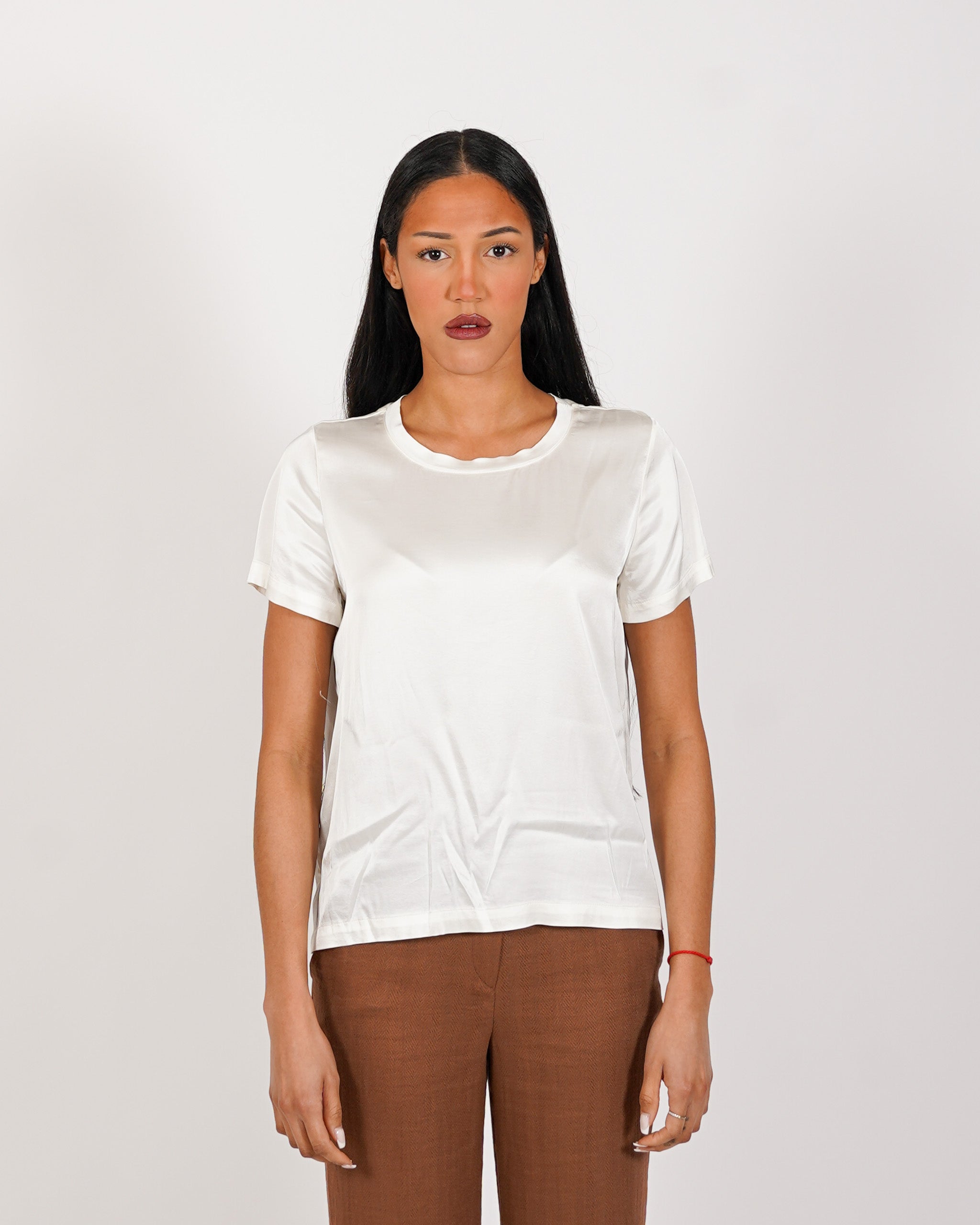 Blusa girocollo mezza manica in raso - Rewill