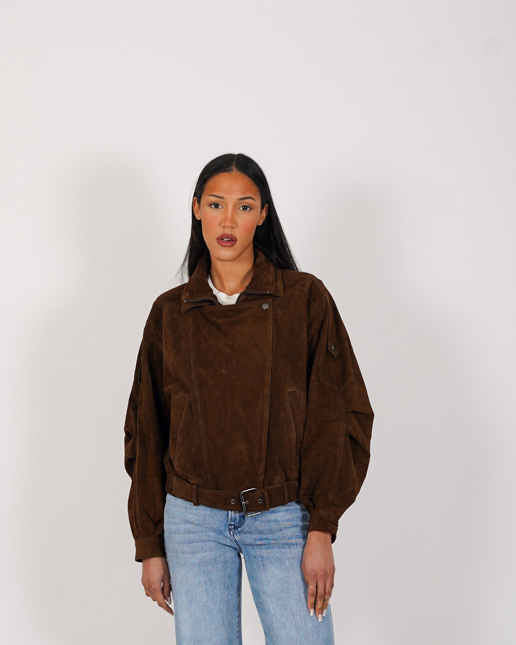 Bomber over in crosta vintage con maniche goffrate - Sirica