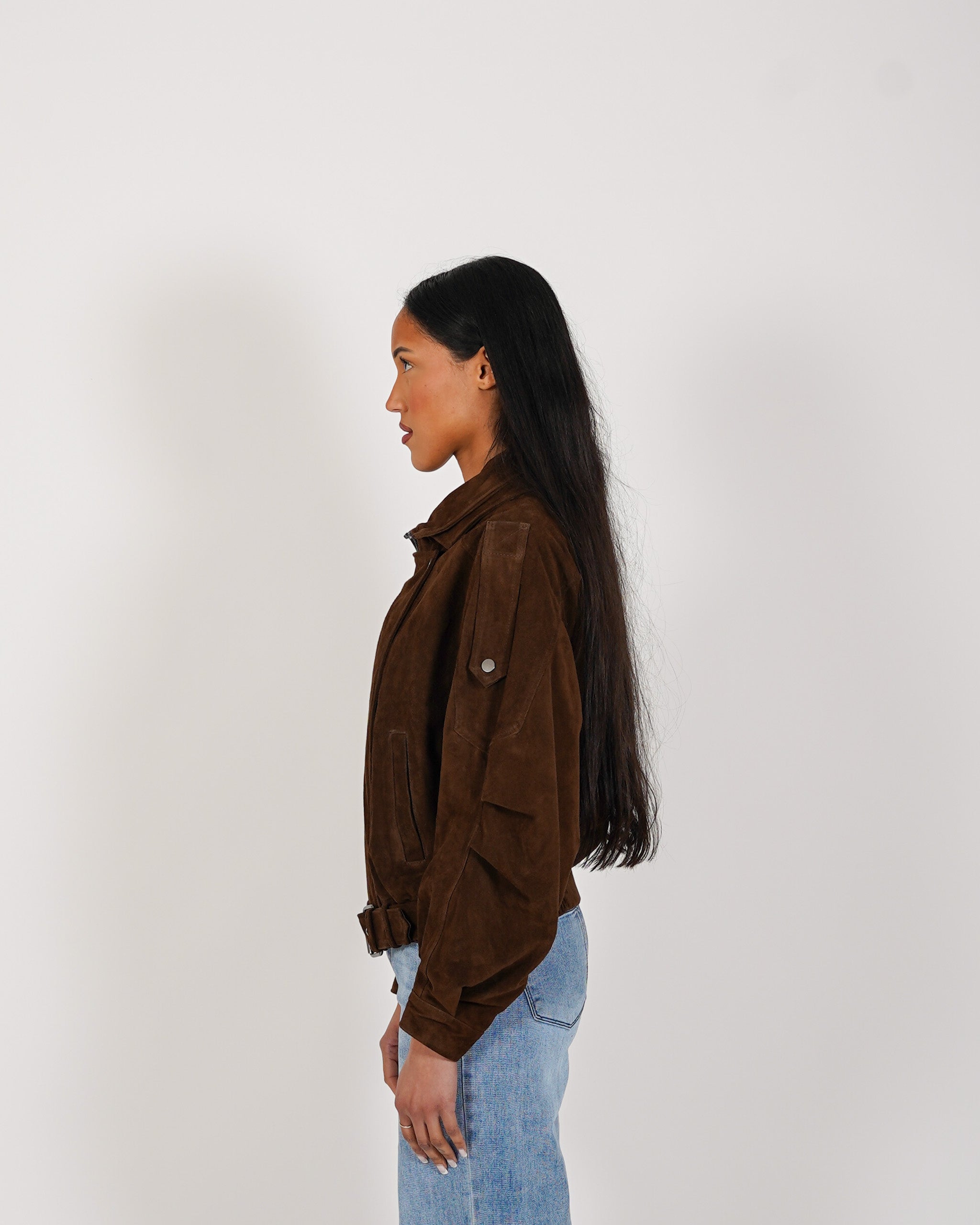 Bomber over in crosta vintage con maniche goffrate - Sirica