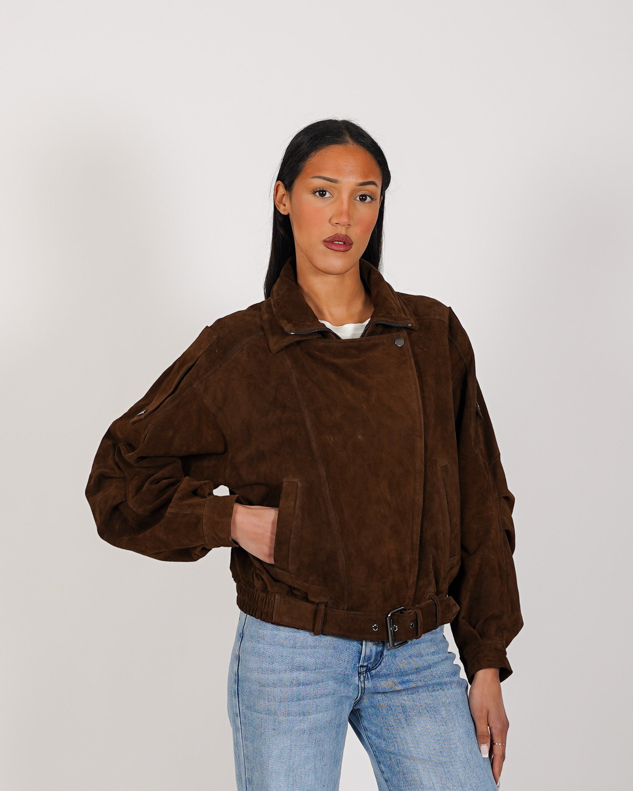 Bomber over in crosta vintage con maniche goffrate - Sirica