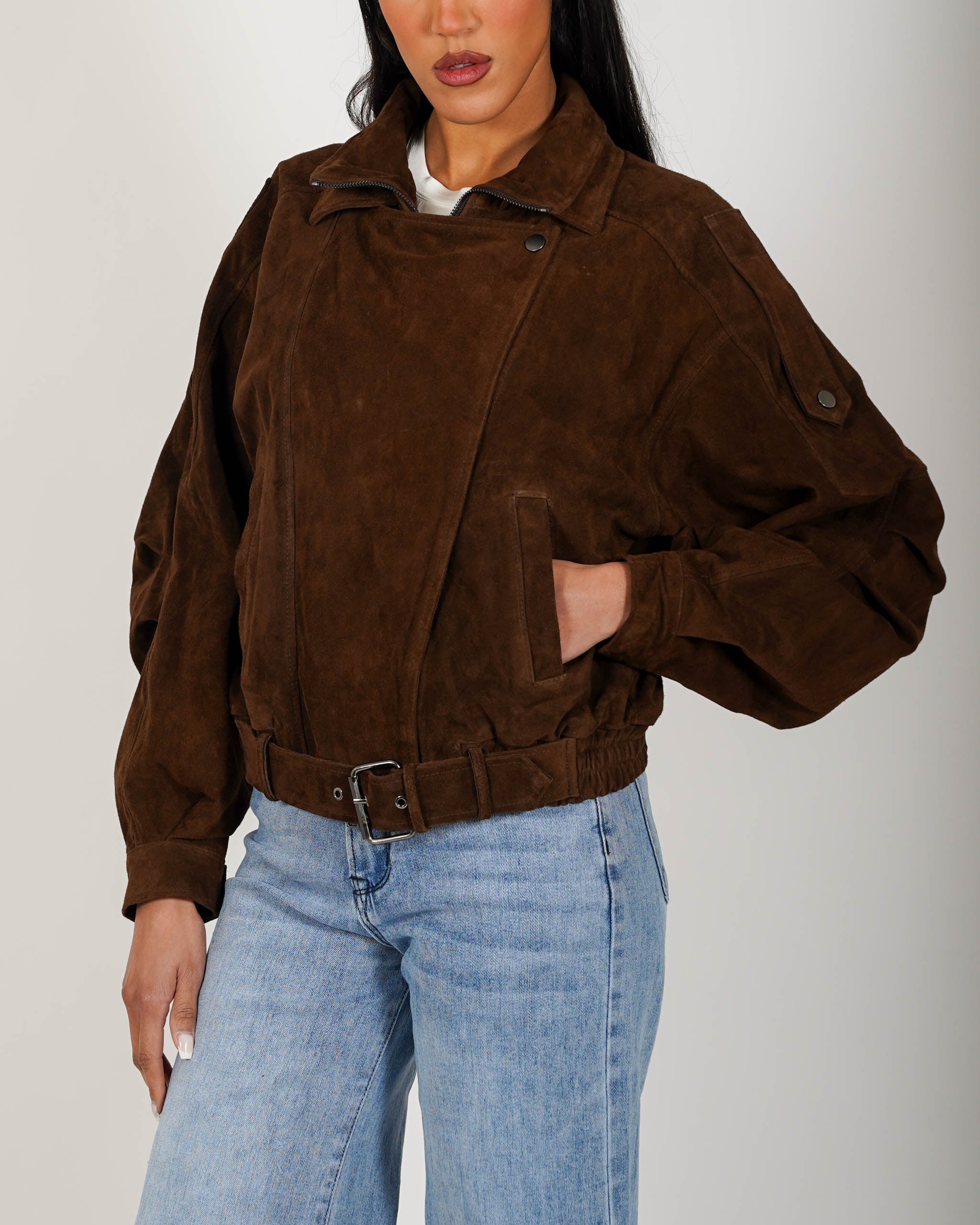 Bomber over in crosta vintage con maniche goffrate - Sirica