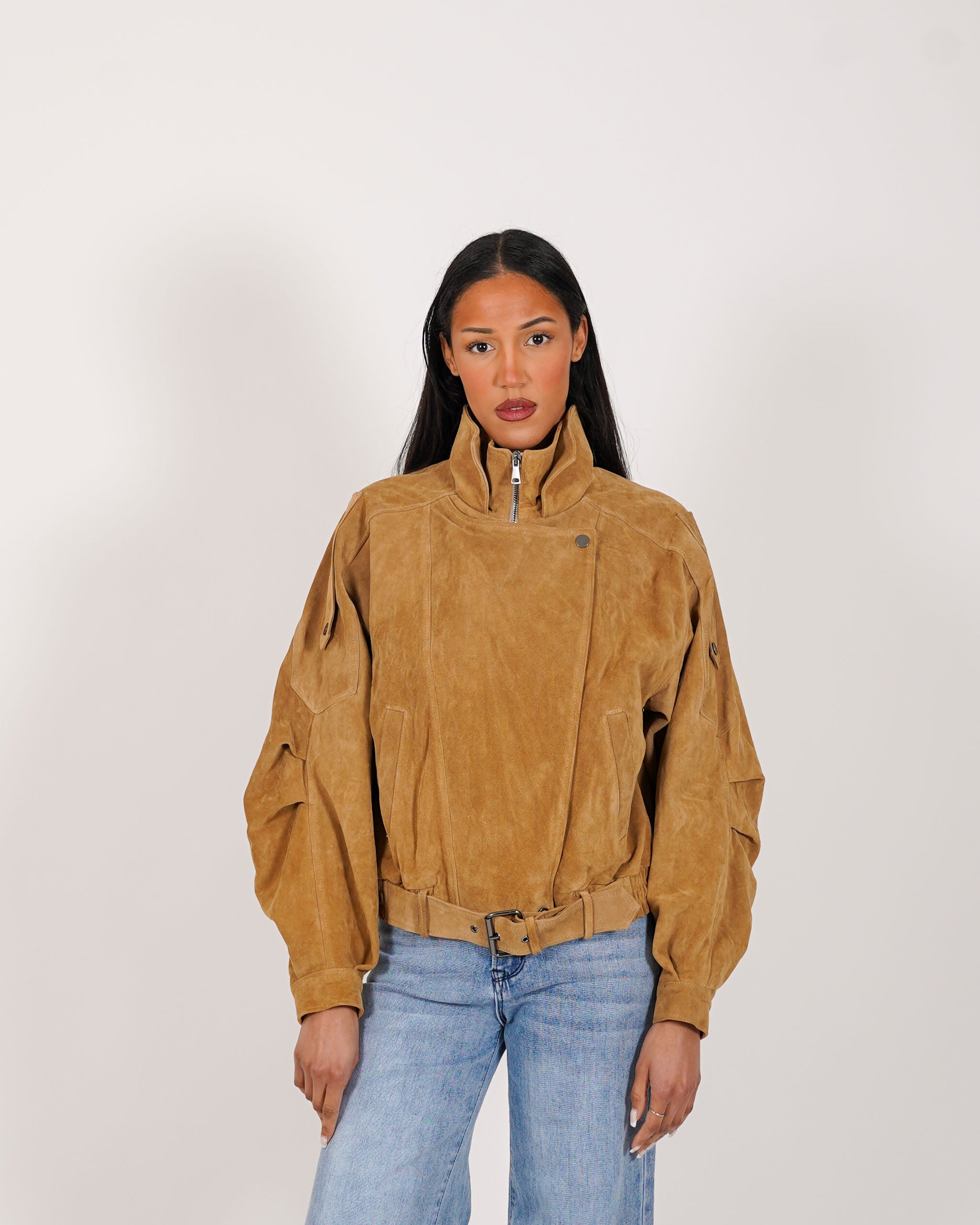 Bomber over in crosta vintage con maniche goffrate - Sirica