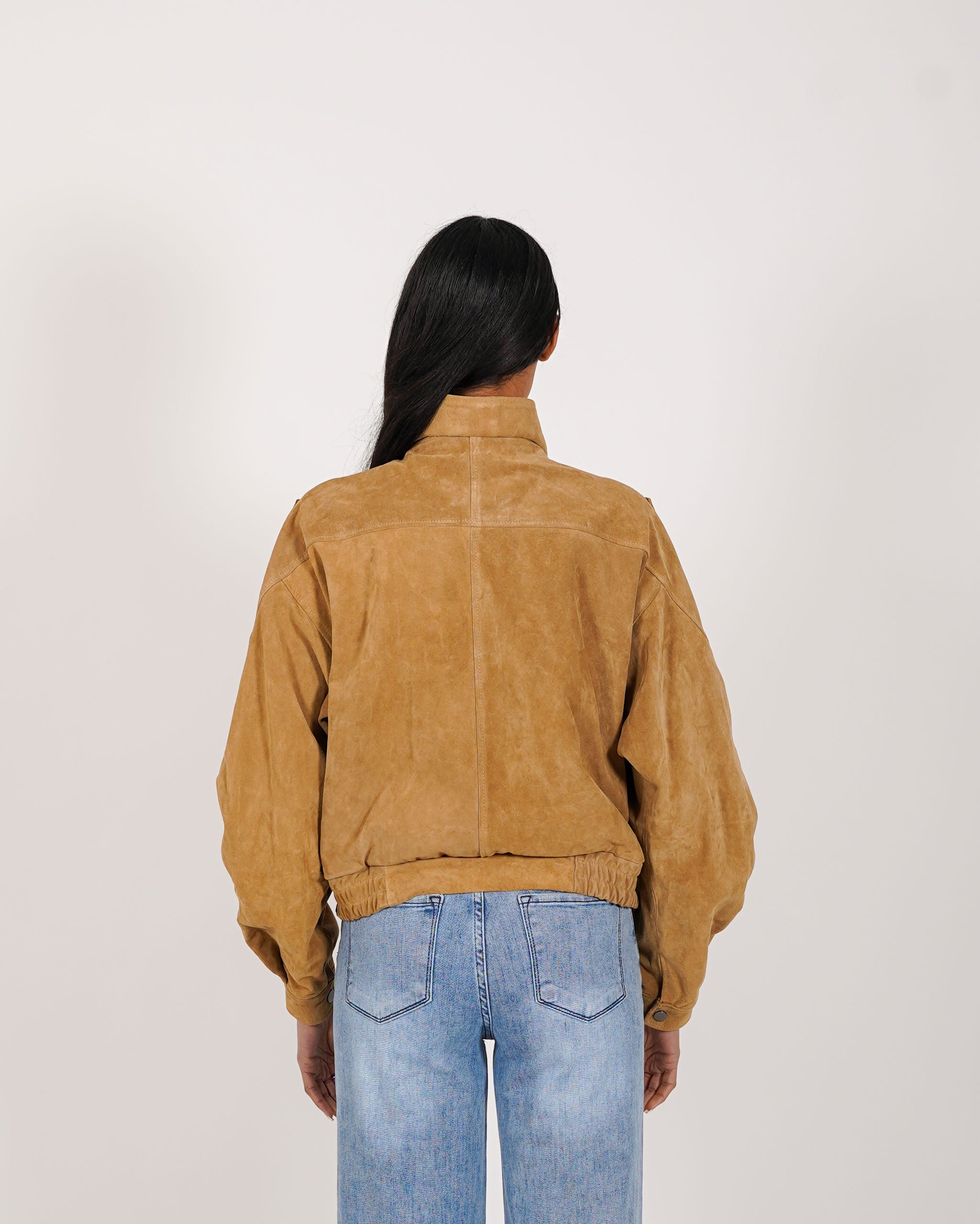 Bomber over in crosta vintage con maniche goffrate - Sirica