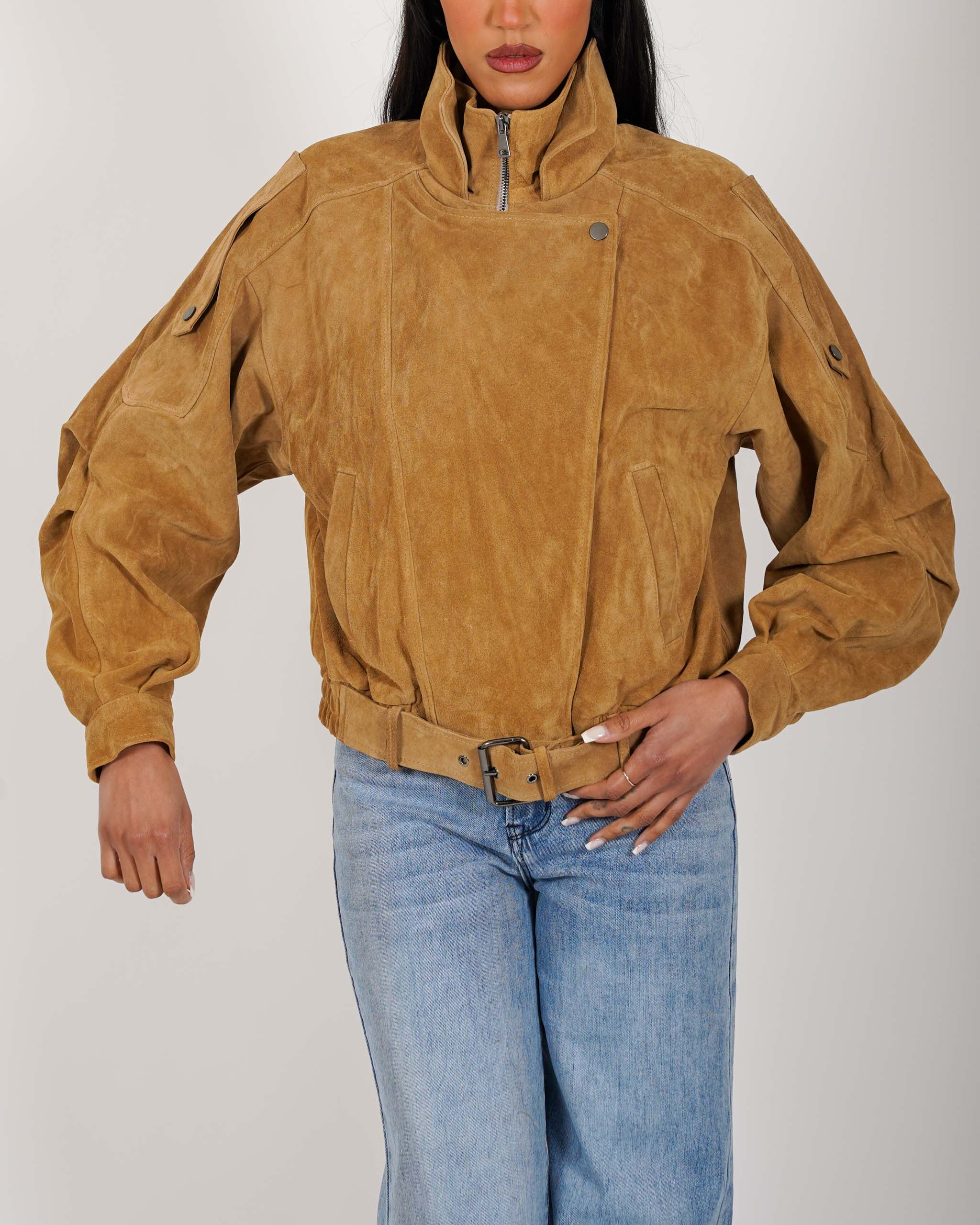 Bomber over in crosta vintage con maniche goffrate - Sirica
