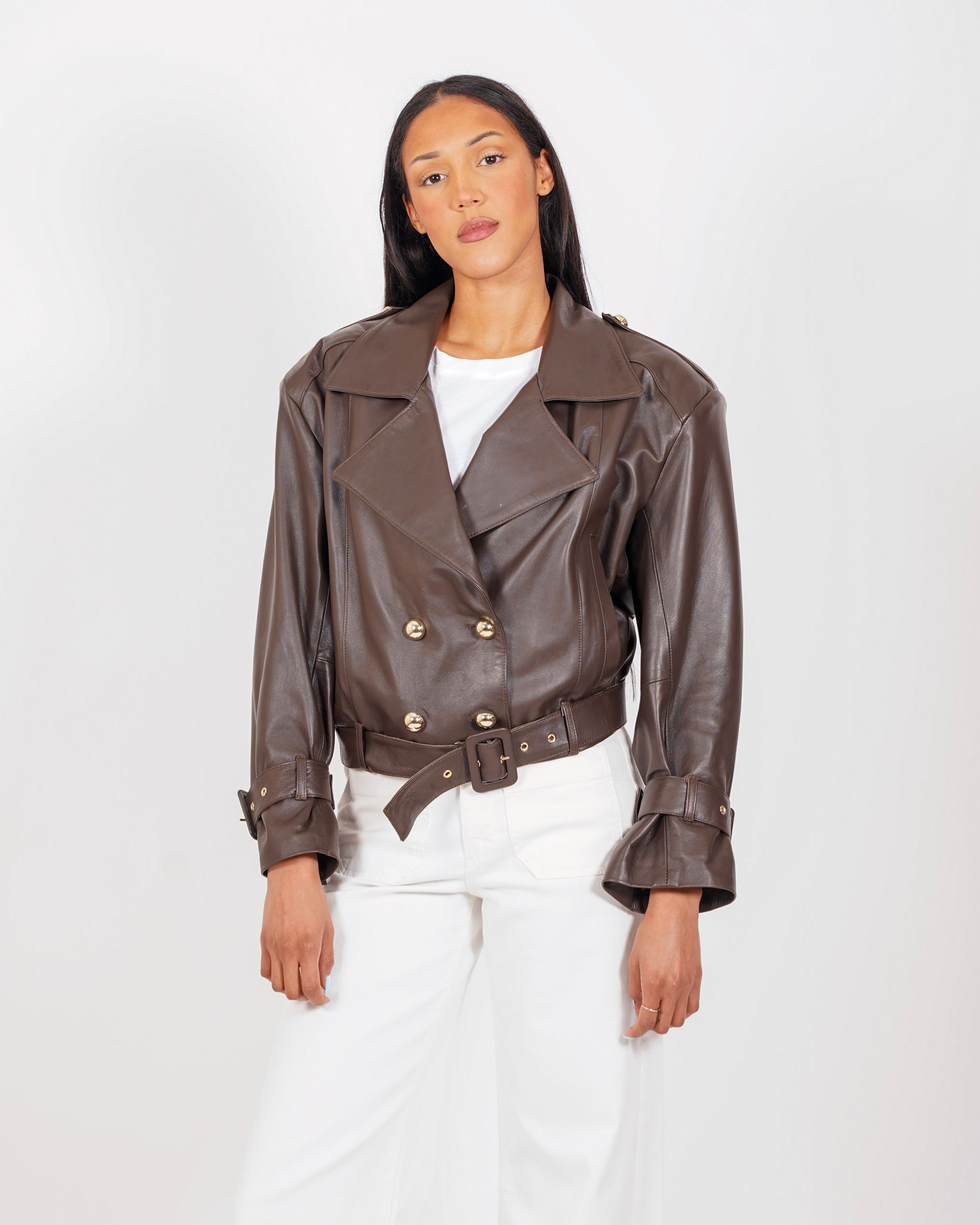 Bomber doppio petto con cintura in pelle - Malene