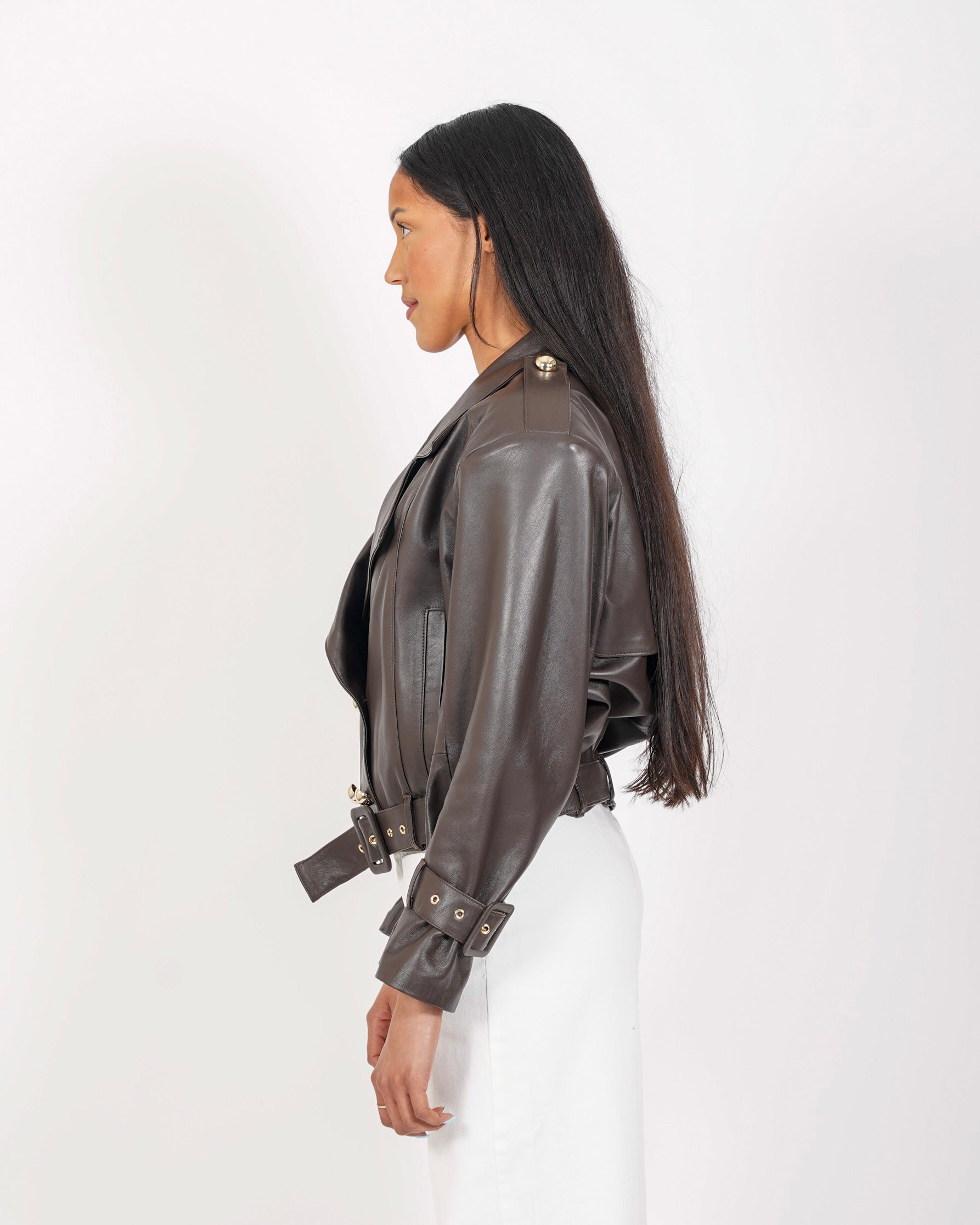 Bomber doppio petto con cintura in pelle - Malene