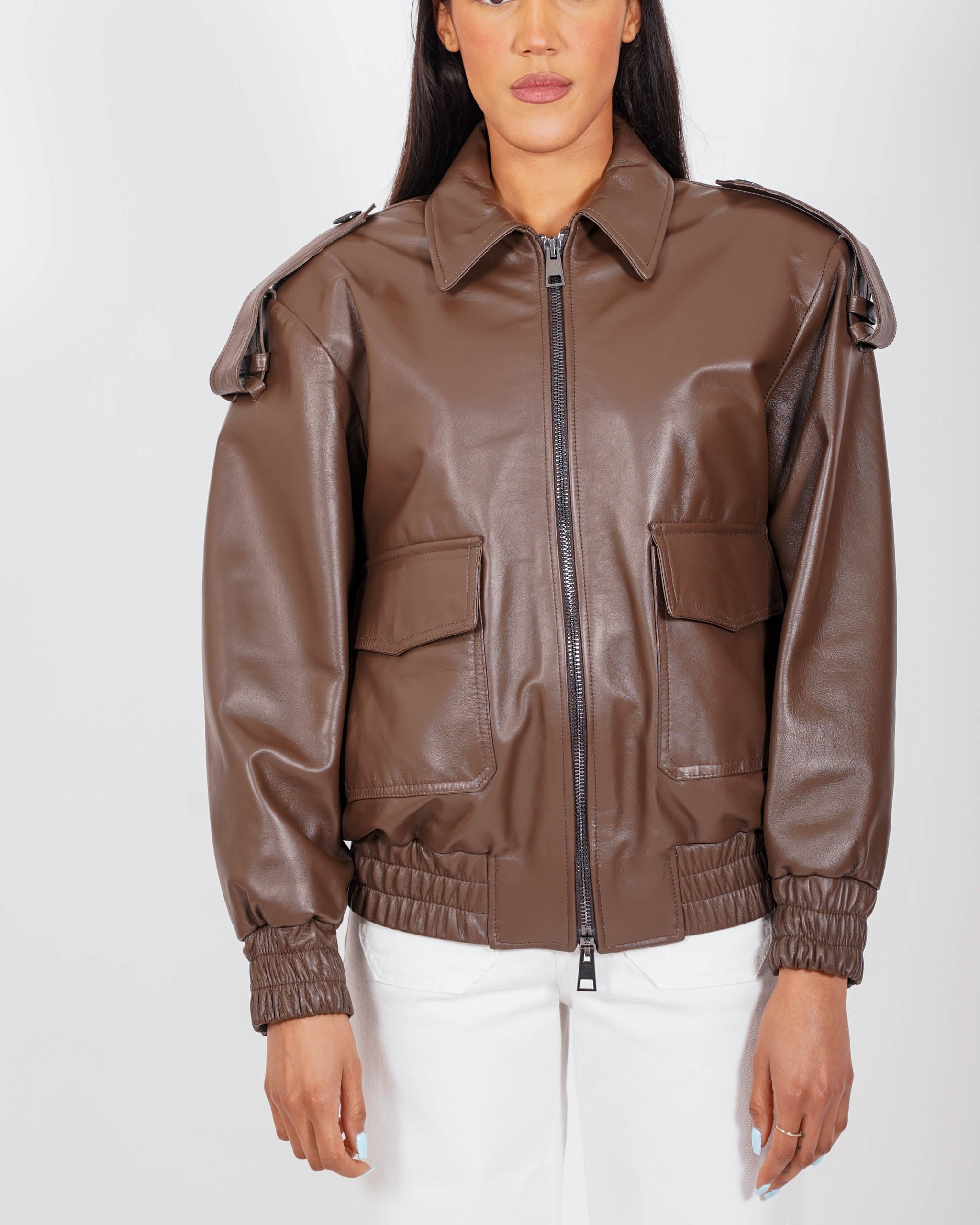 Bomber over con zip in pelle - Gabrielle/P