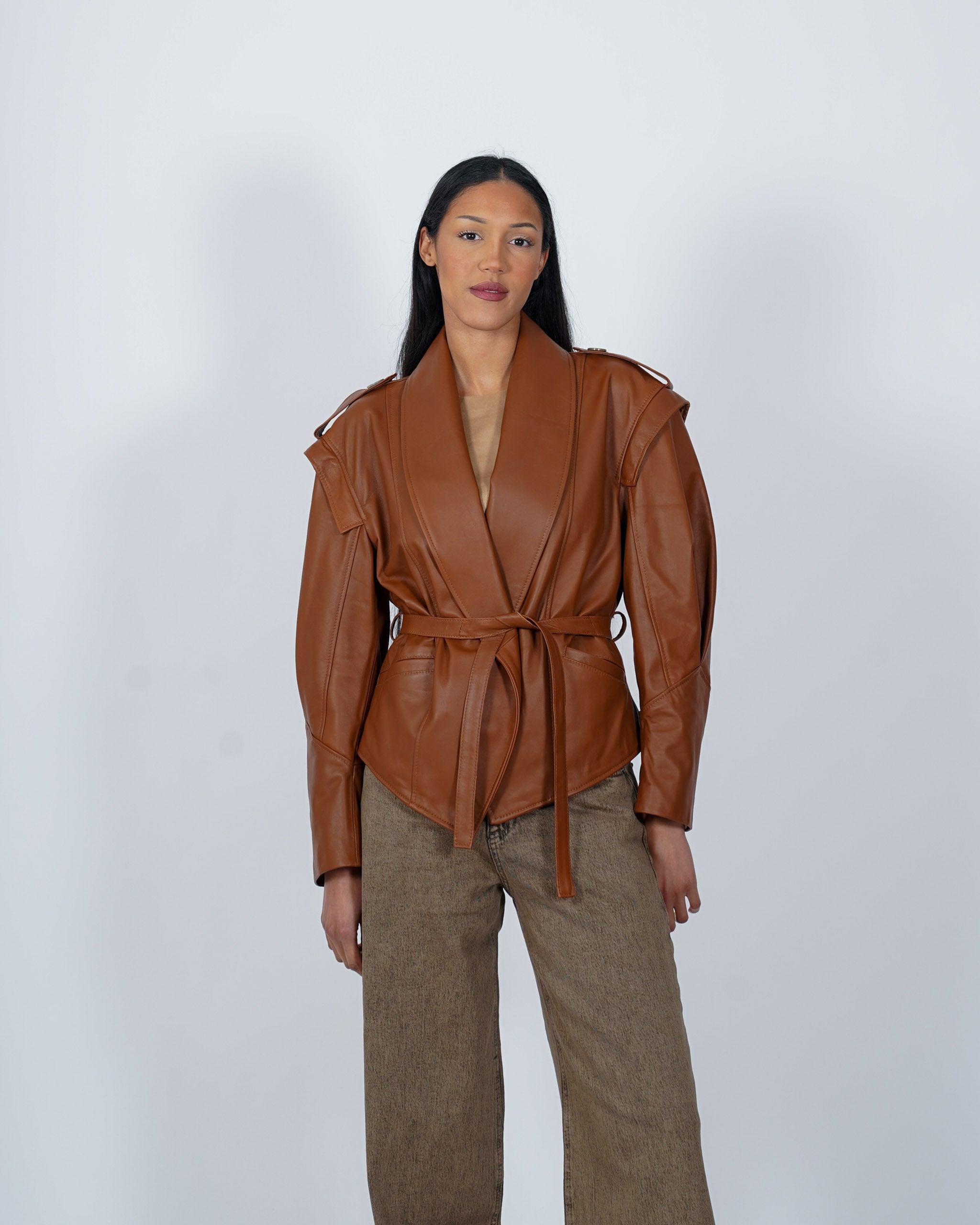 Giacca sciallata con cintura in pelle - Zeudi