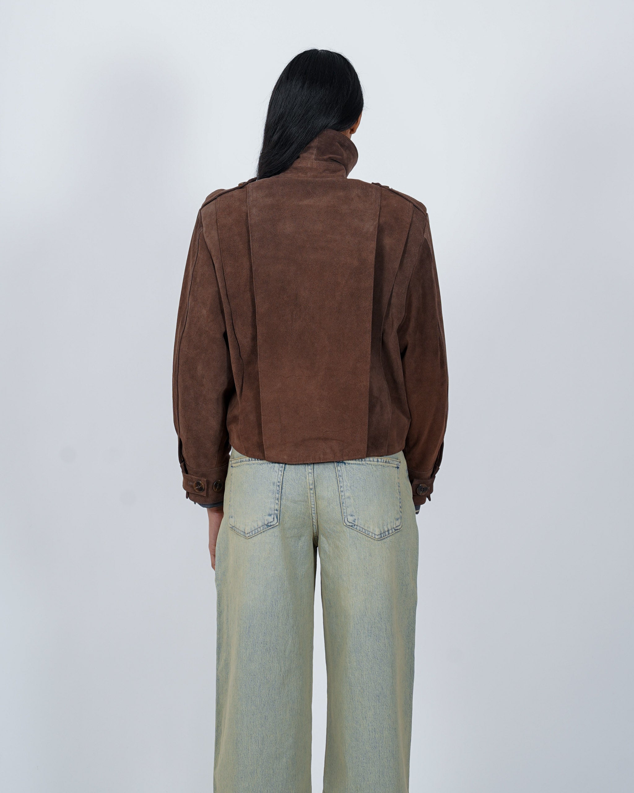 Bomber collo alto drappeggiato in crosta vintage - Granata