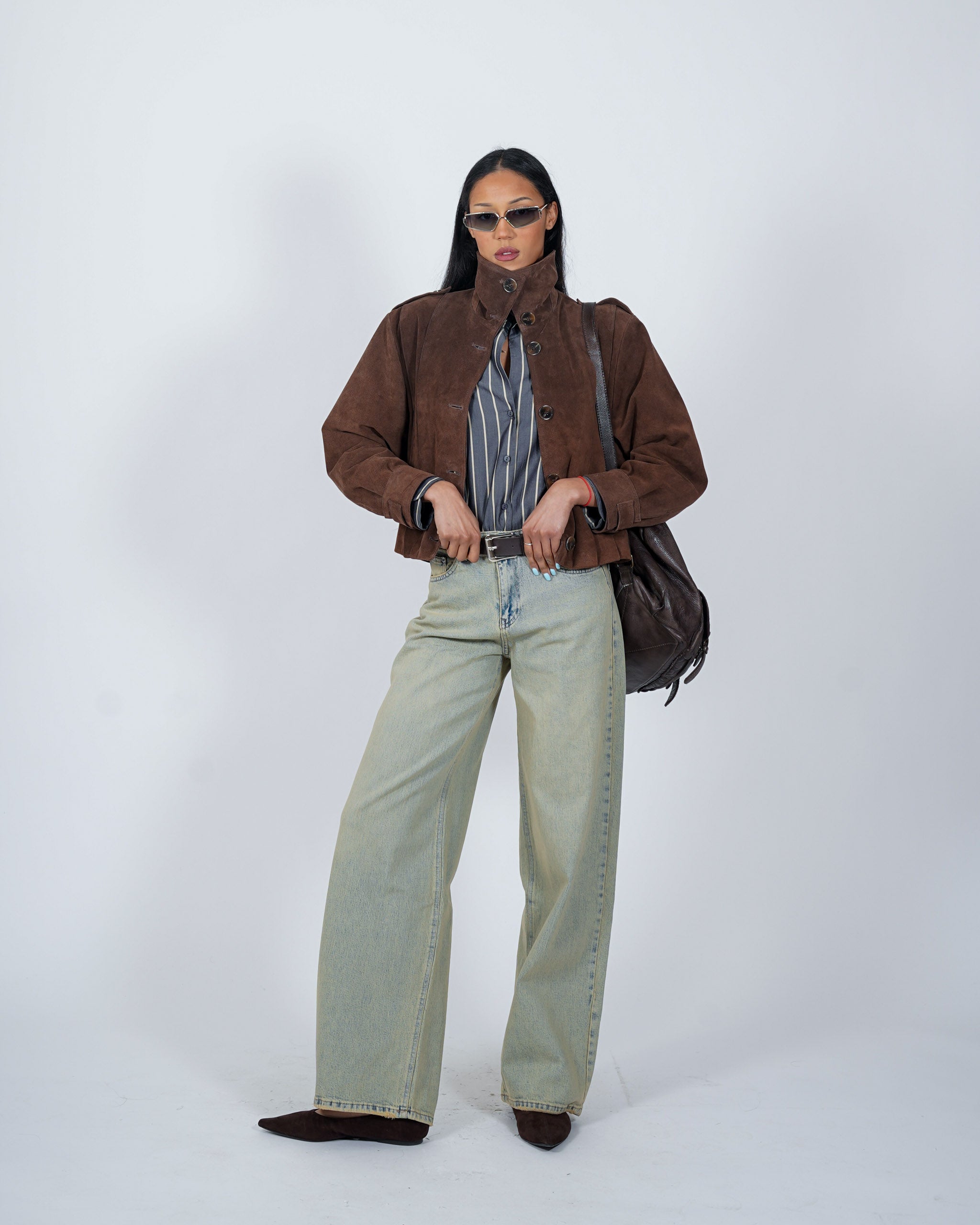 Bomber collo alto drappeggiato in crosta vintage - Granata