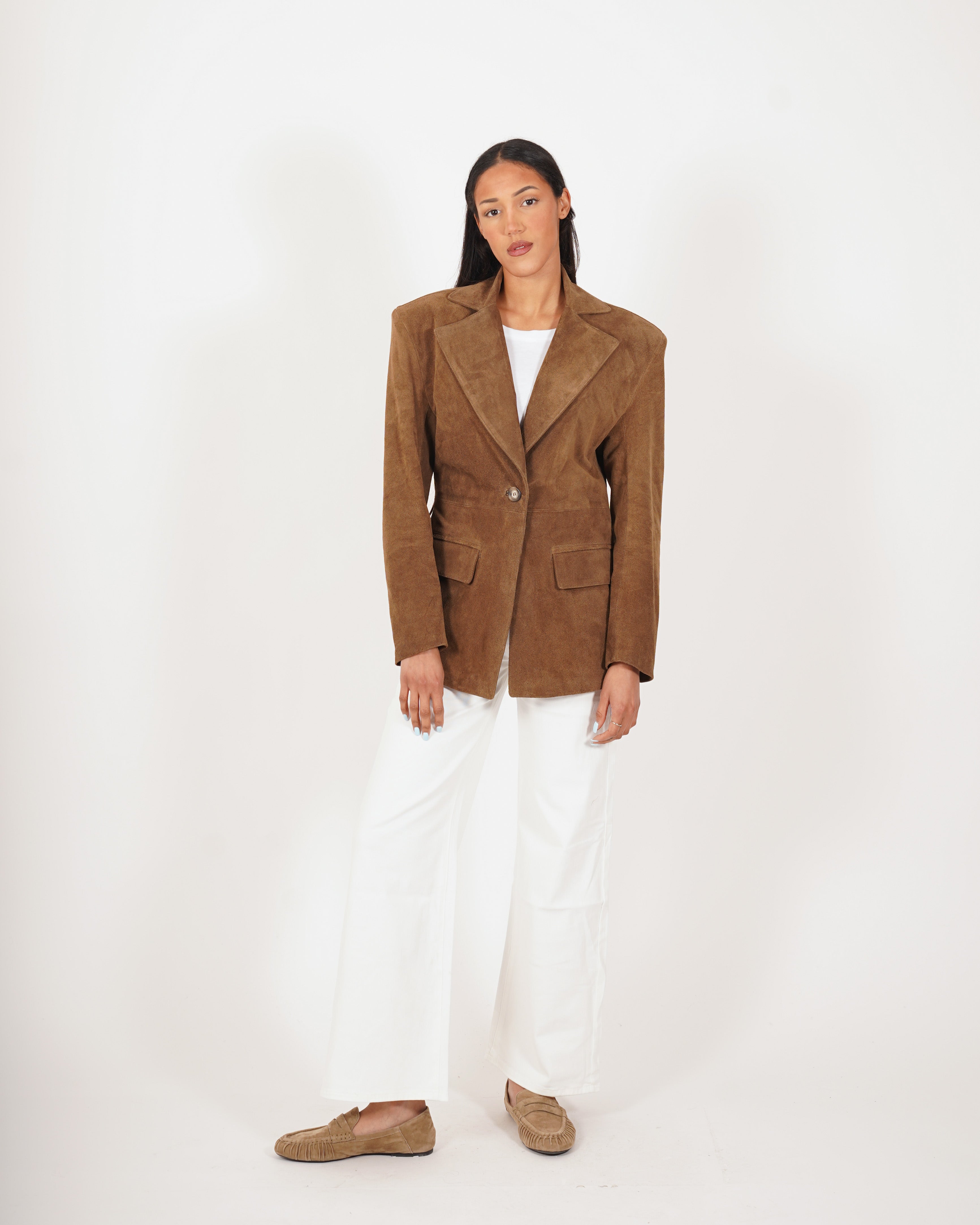 Blazer monopetto con spalla over in crosta vintage - Latente