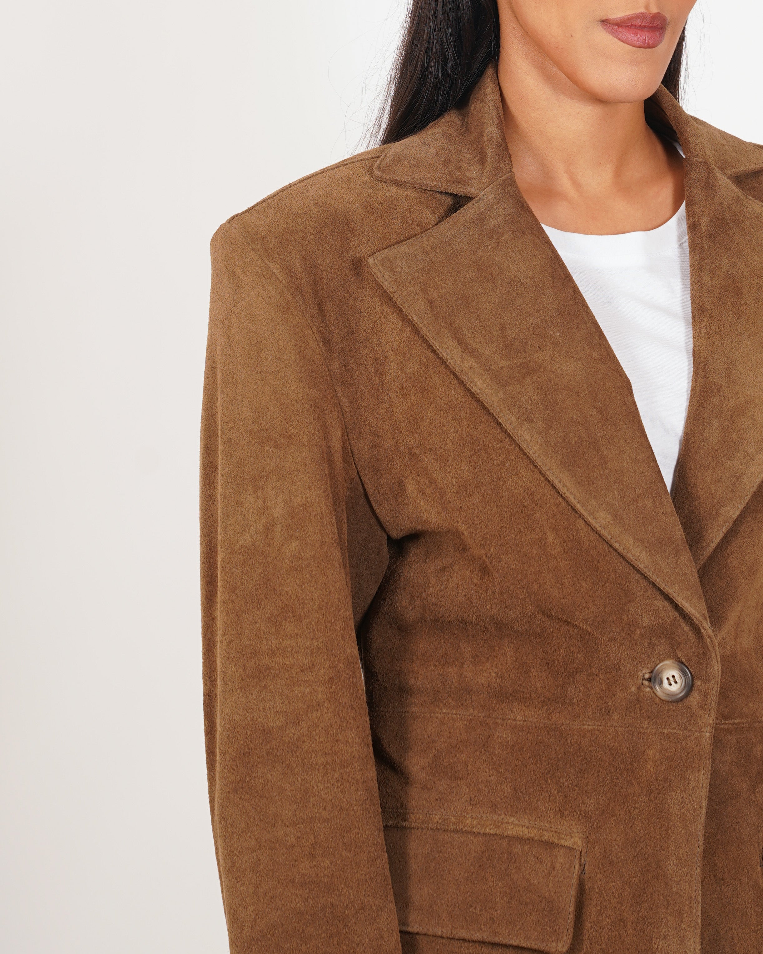 Blazer monopetto con spalla over in crosta vintage - Latente
