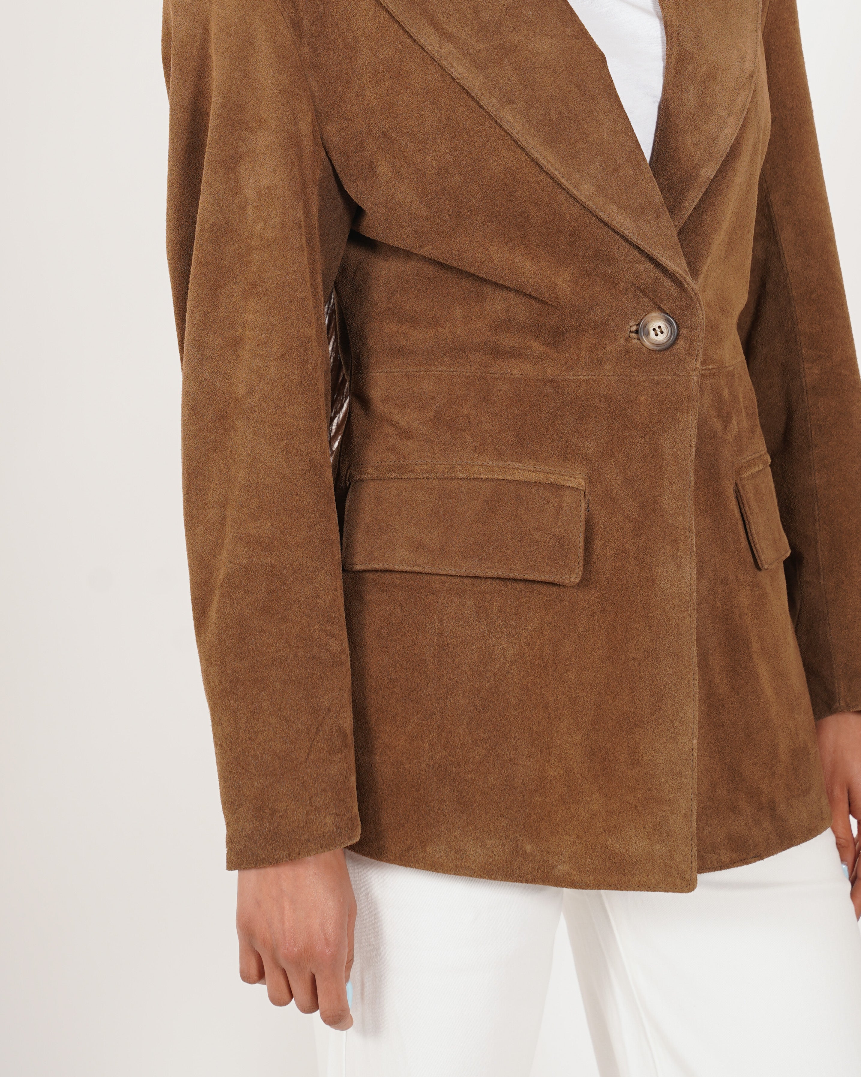 Blazer monopetto con spalla over in crosta vintage - Latente