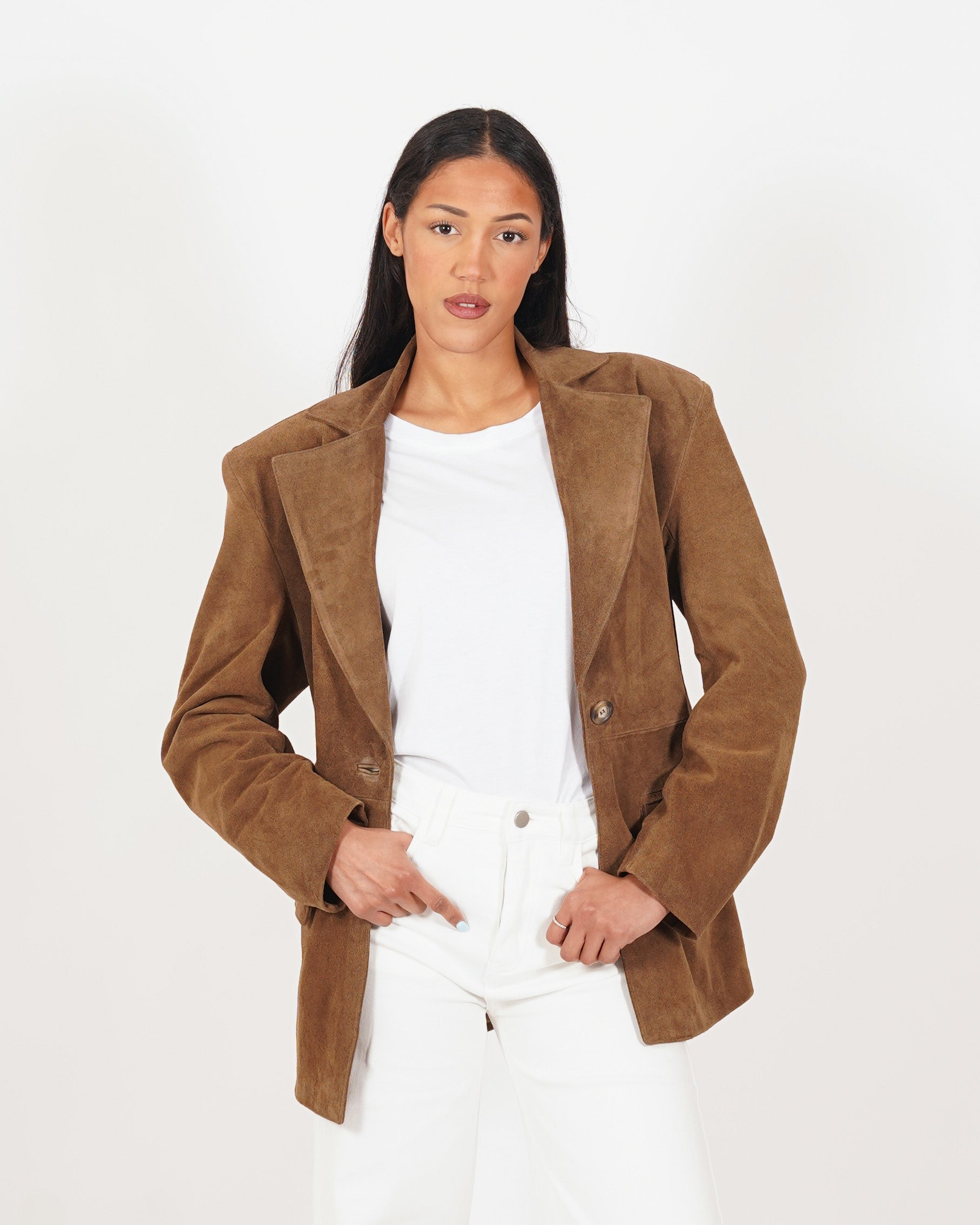 Blazer monopetto con spalla over in crosta vintage - Latente