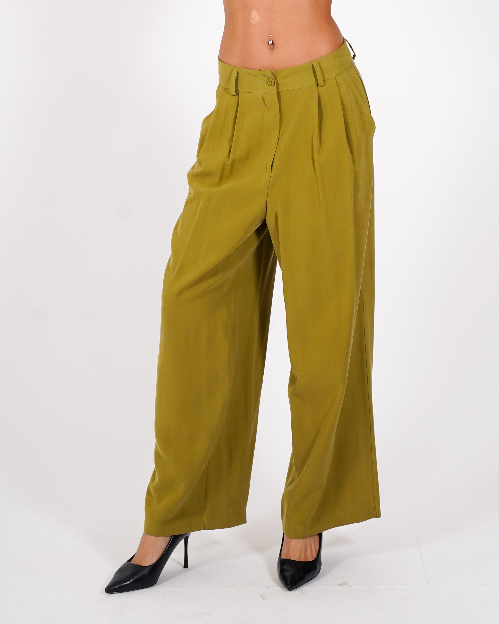 Pantaloni con pences a gamba larga in ecofibra - Micaela