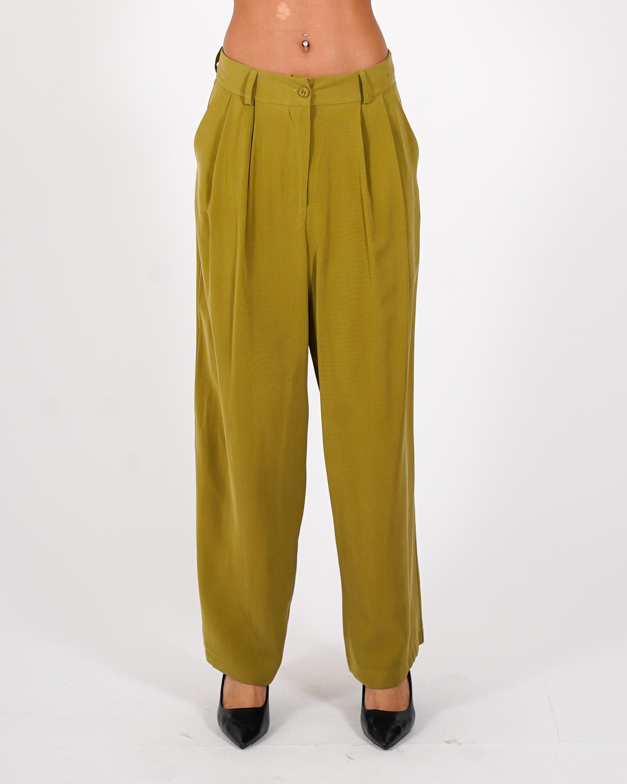 Pantaloni con pences a gamba larga in ecofibra - Micaela