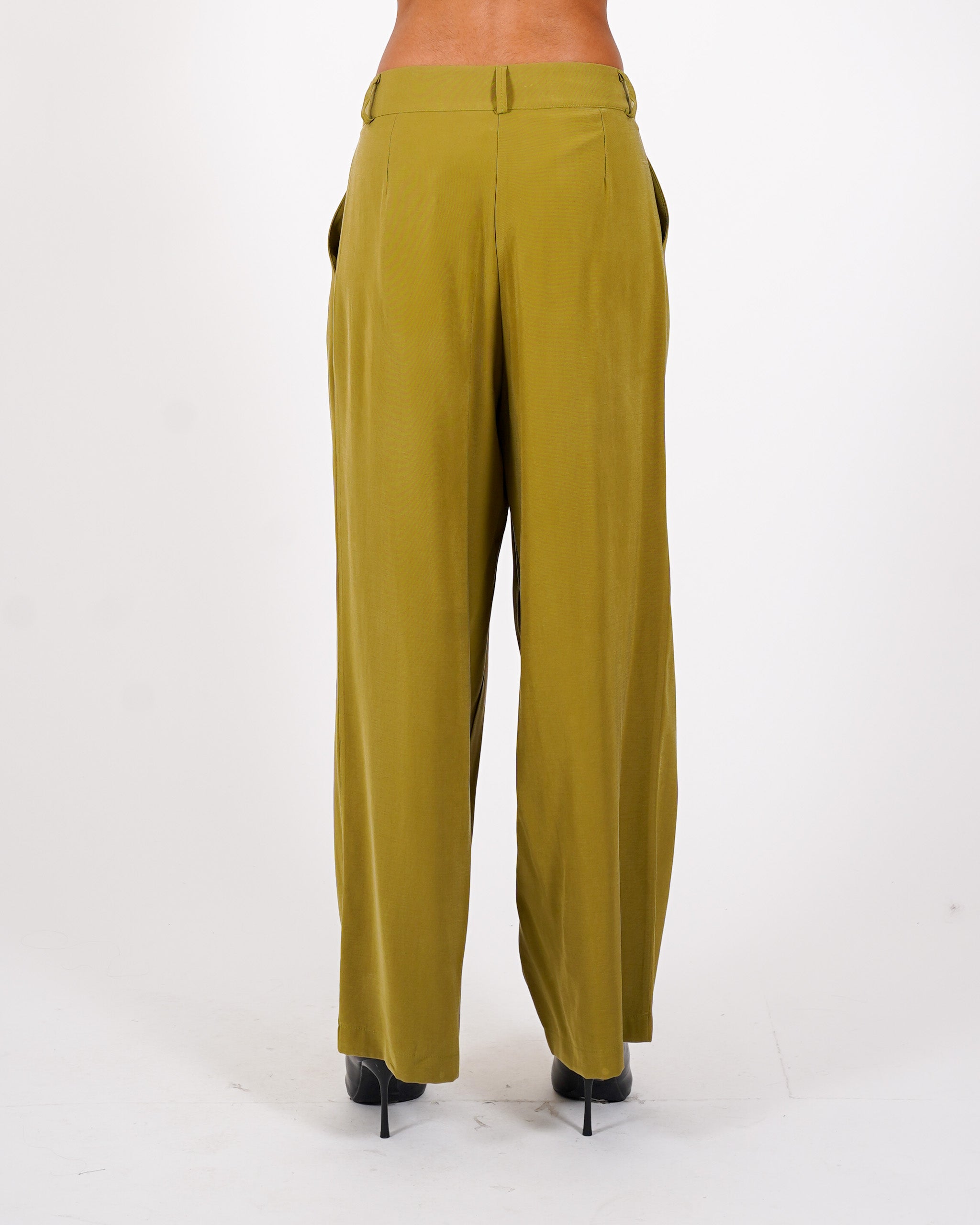 Pantaloni con pences a gamba larga in ecofibra - Micaela