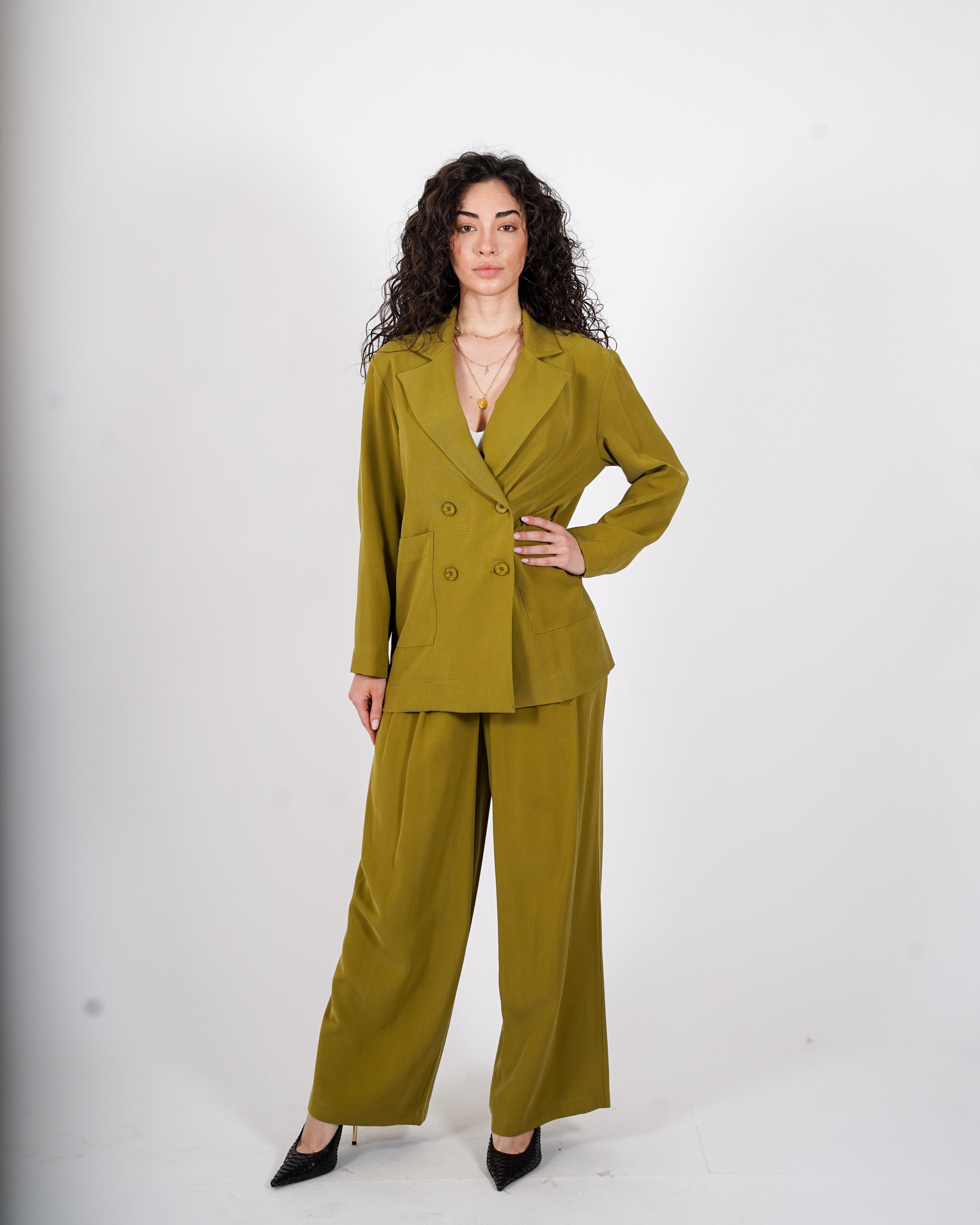 Pantaloni con pences a gamba larga in ecofibra - Micaela