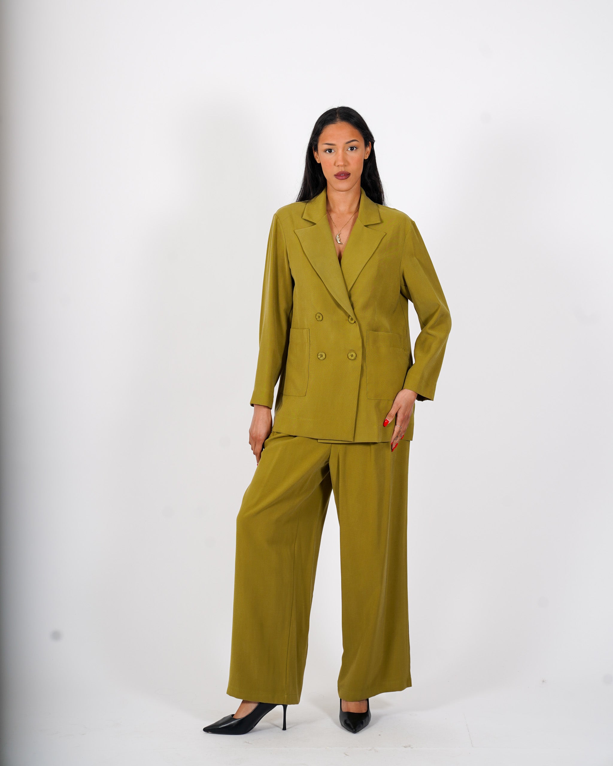 Pantaloni con pences a gamba larga in ecofibra - Micaela
