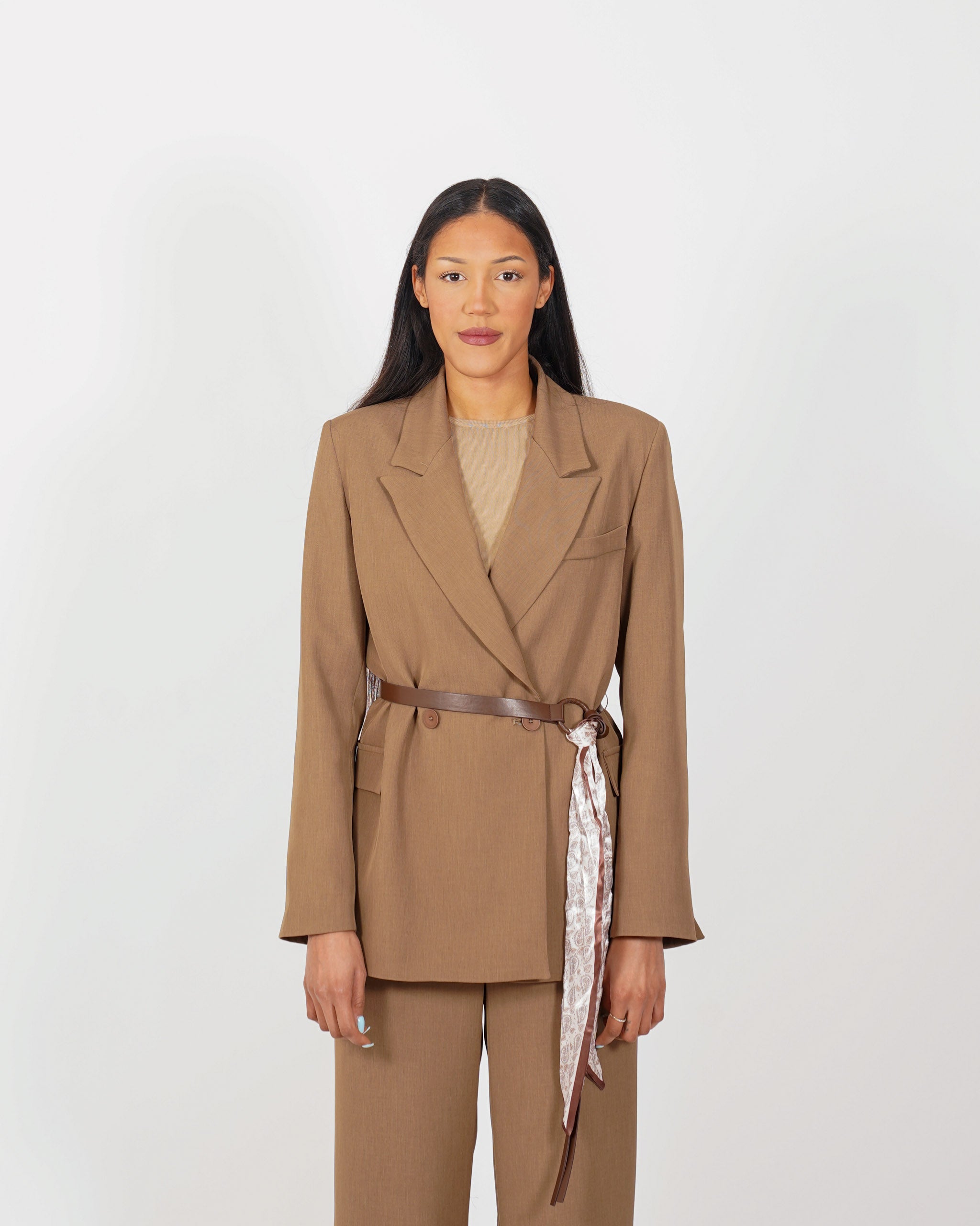 Giacca over con cintura e foulard - Vitara