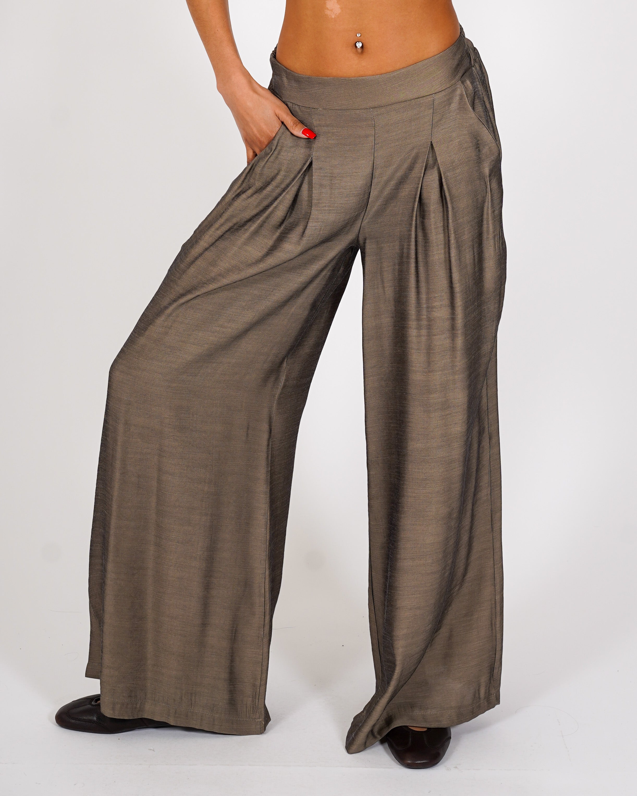 Pantaloni palazzo con pence in tessuto fluido - Kosice