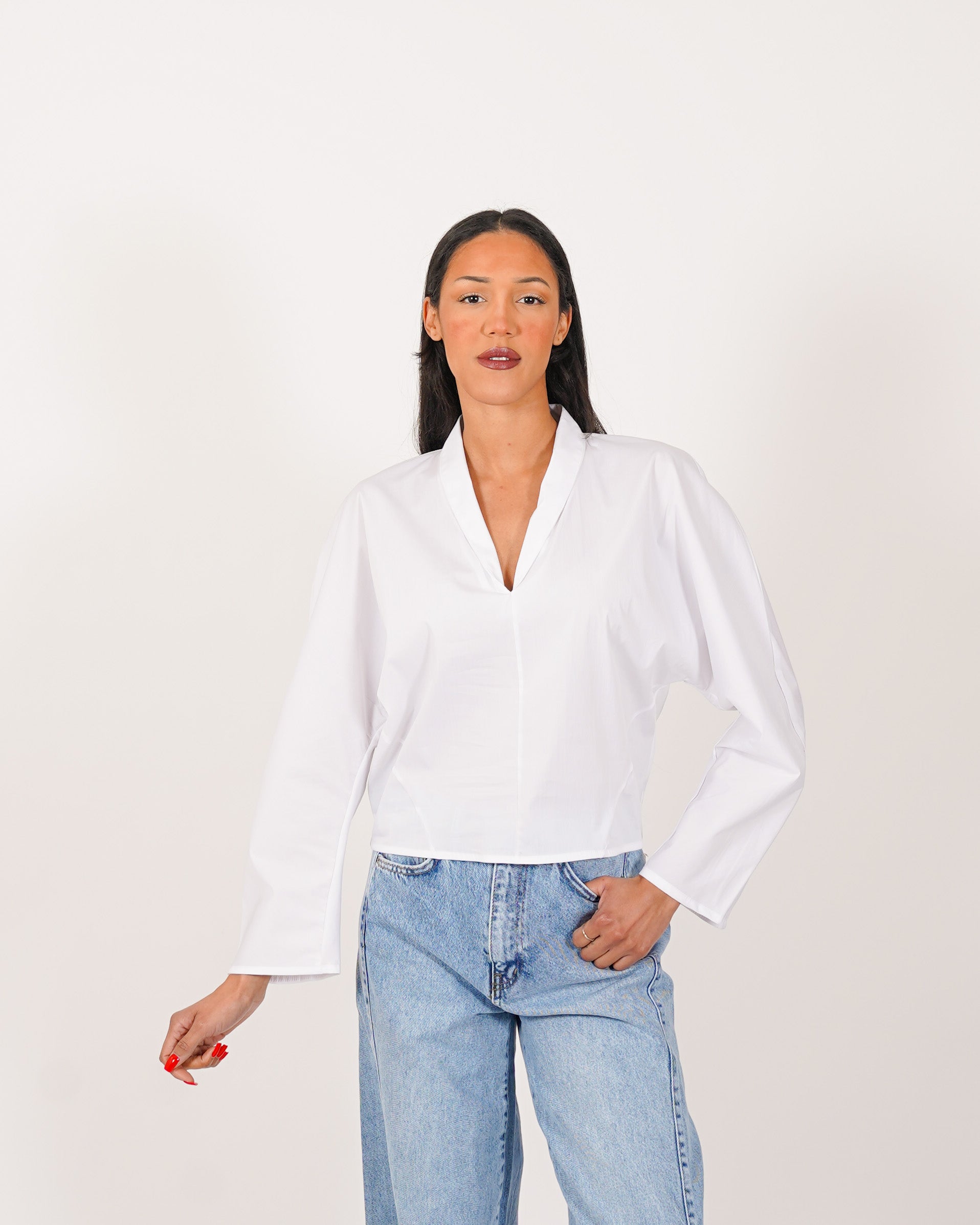 Blusa scollo a v in cotone - Bruciata