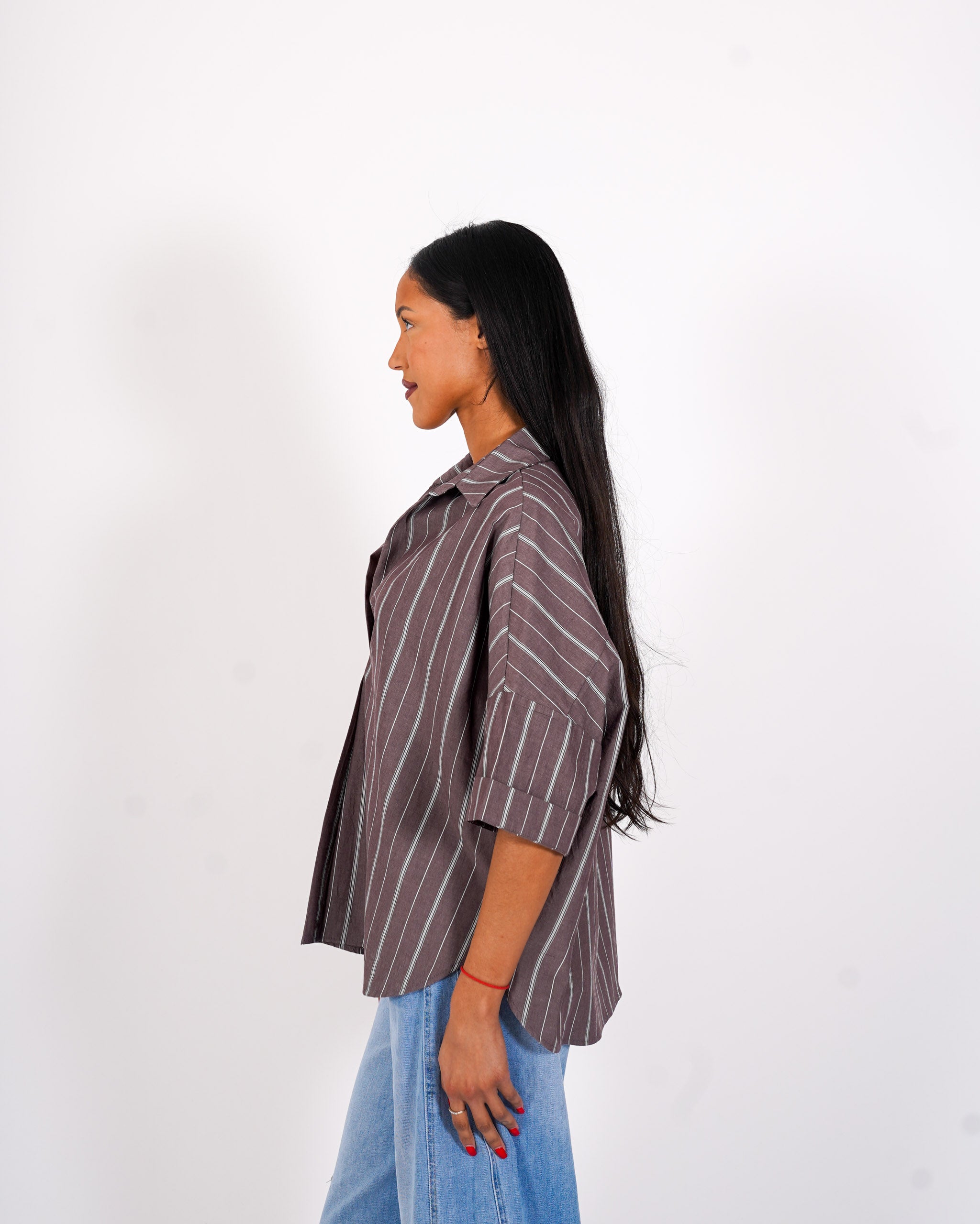 Camicia rigata manica 3/4 - Fanatica