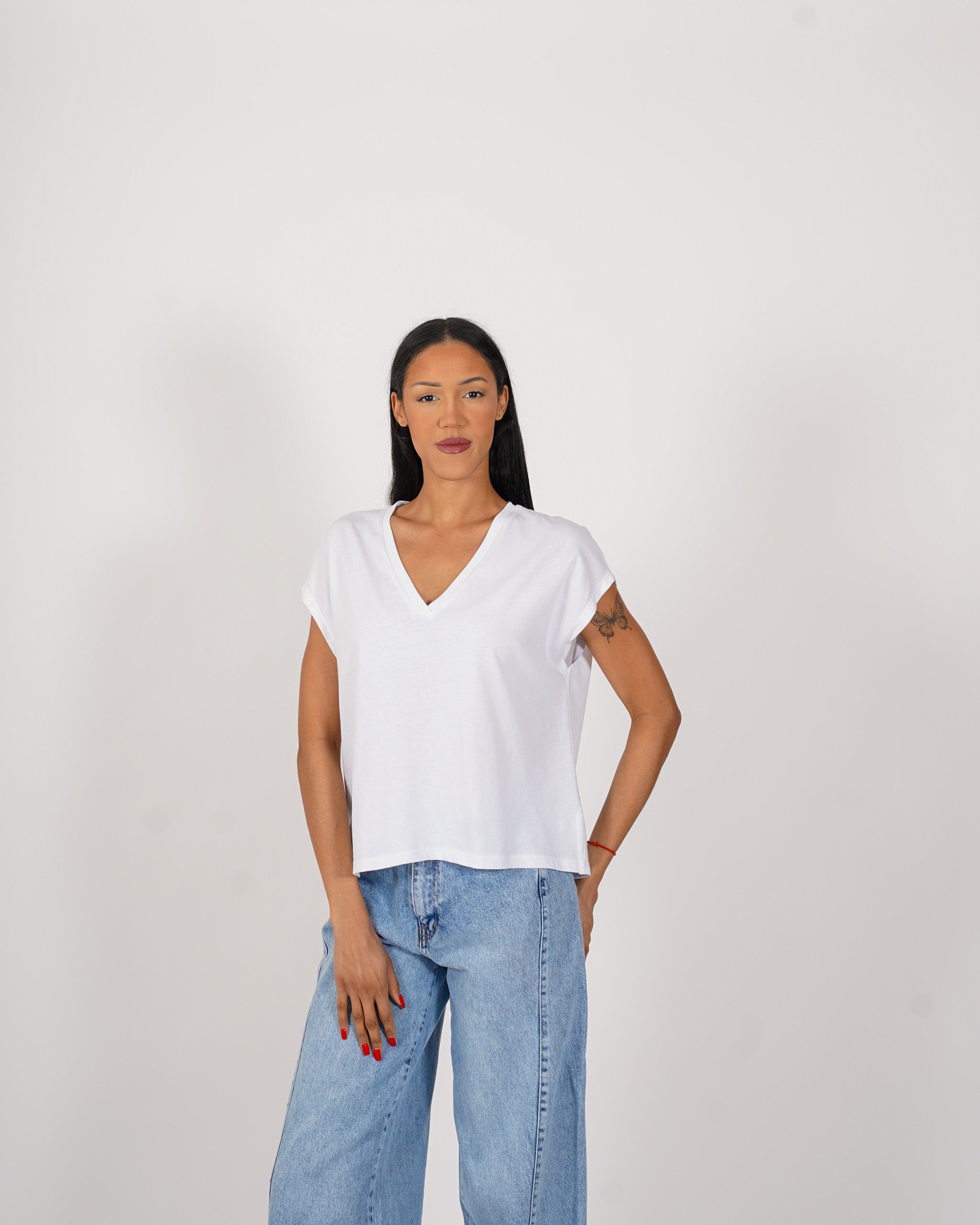 Shirt scollo a v con vestibilità regular in cotone - Illusa