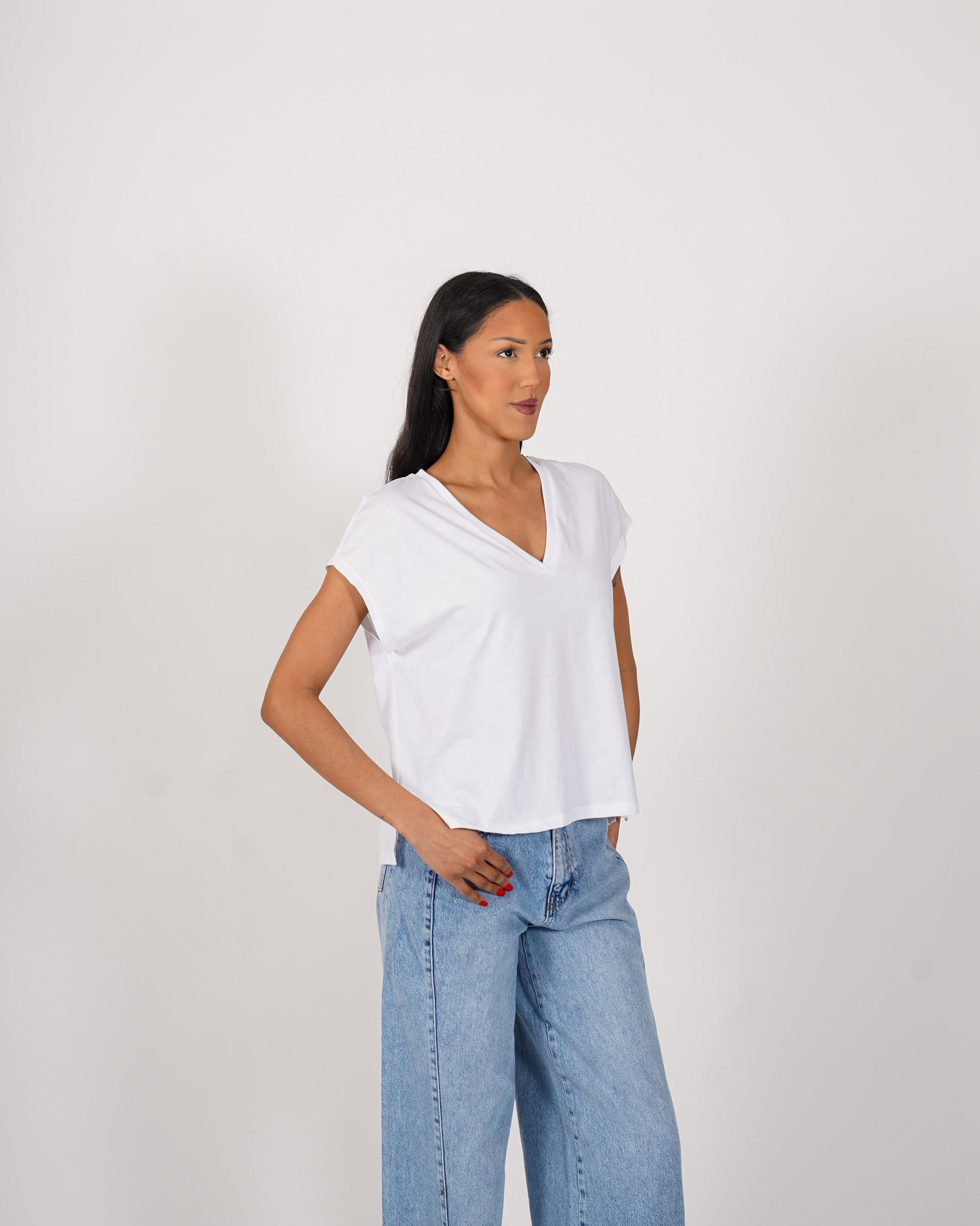 Shirt scollo a v con vestibilità regular in cotone - Illusa