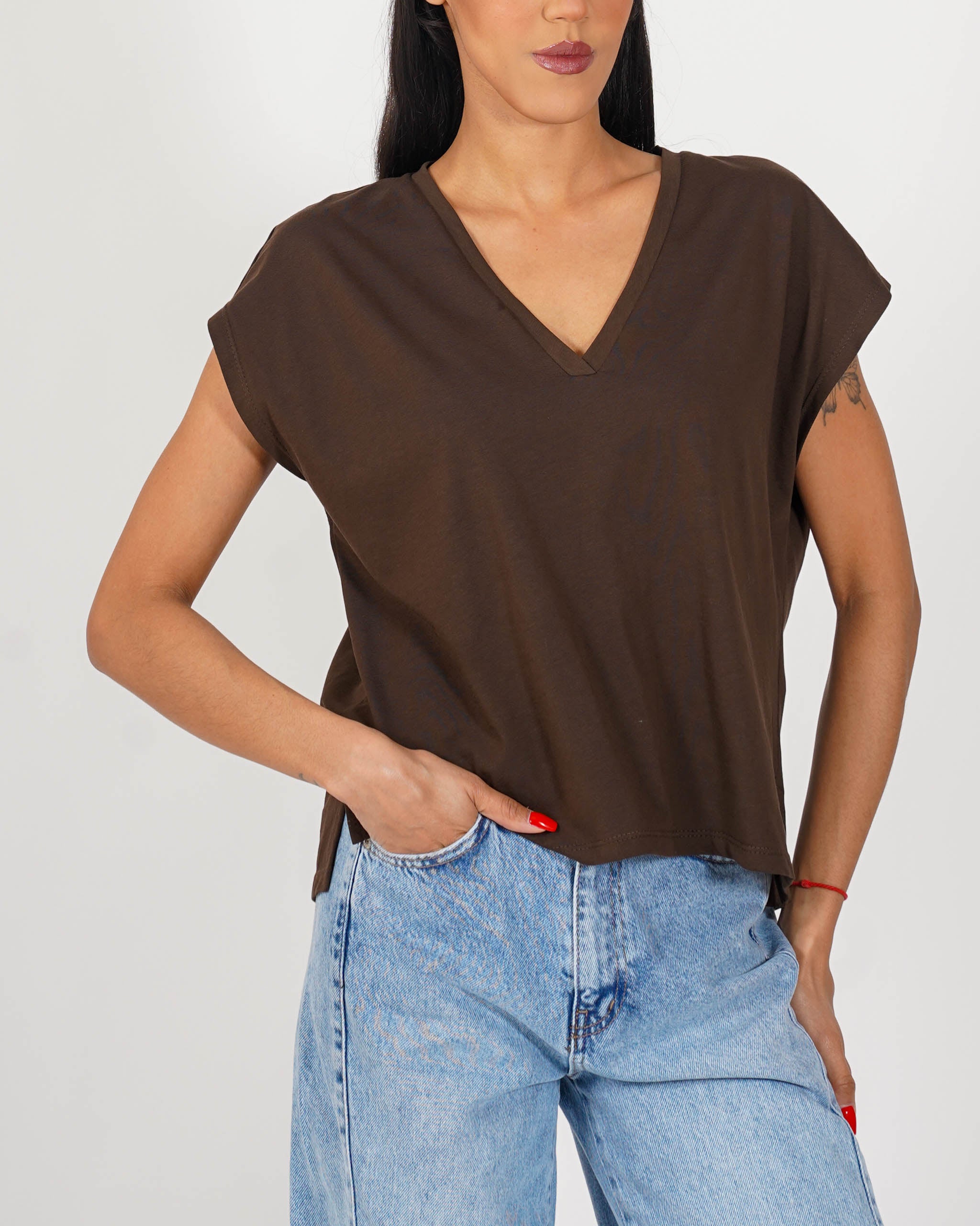 Shirt scollo a v con vestibilità regular in cotone - Illusa