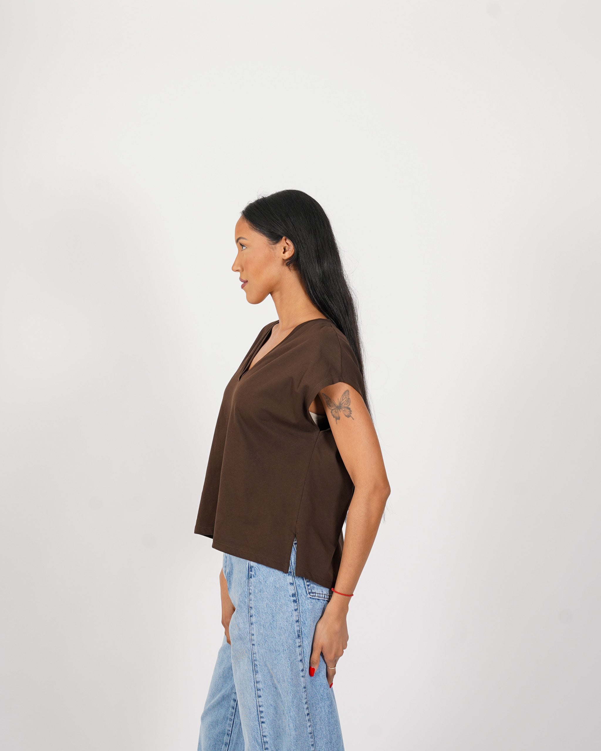 Shirt scollo a v con vestibilità regular in cotone - Illusa