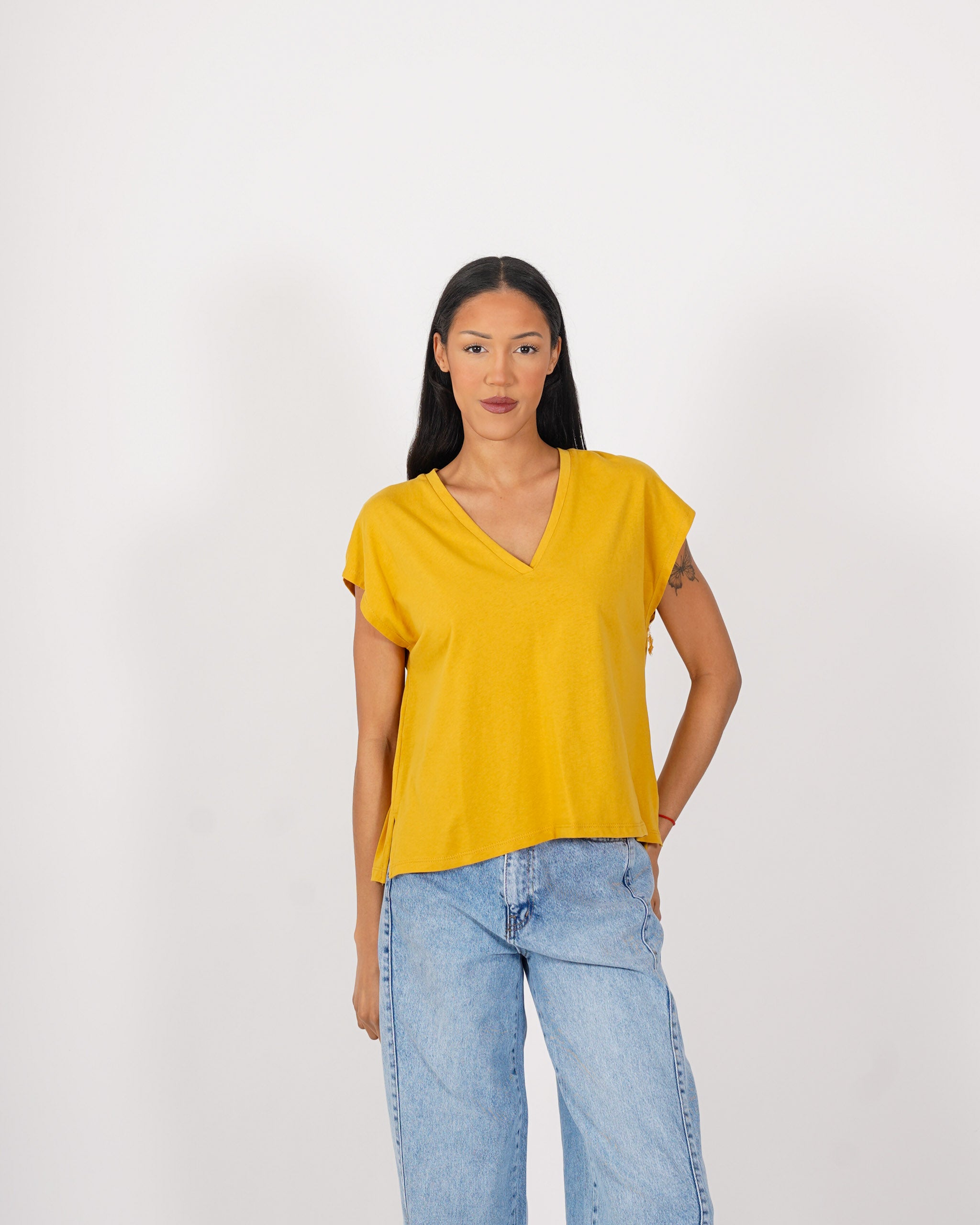 Shirt scollo a v con vestibilità regular in cotone - Illusa