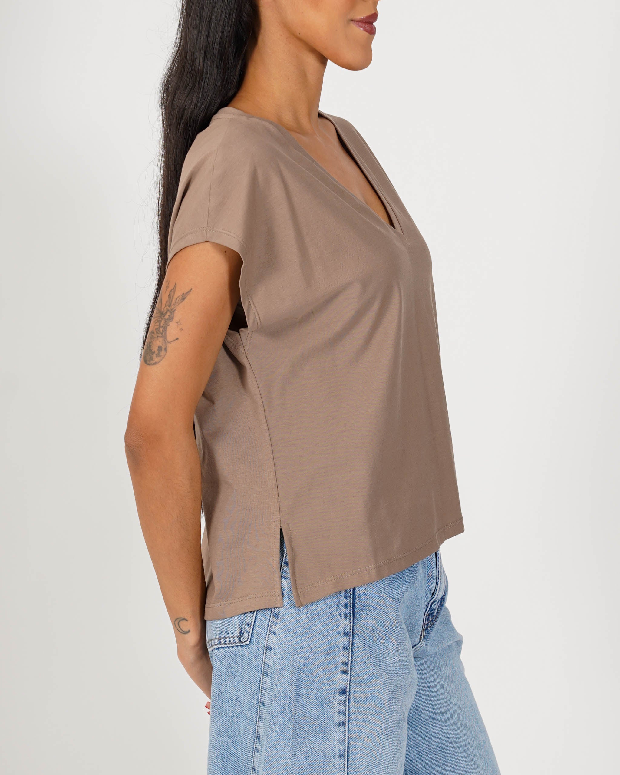 Shirt scollo a v con vestibilità regular in cotone - Illusa