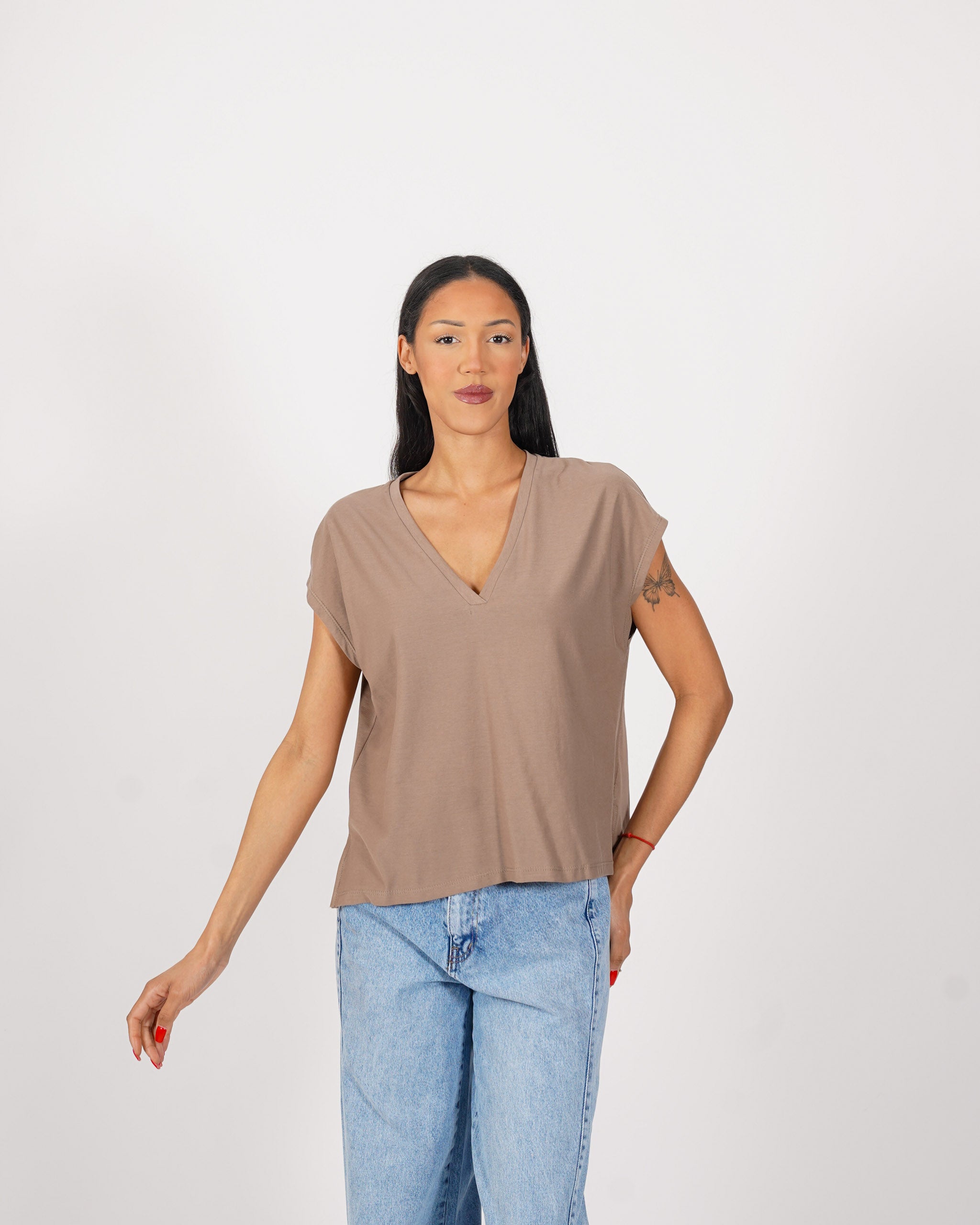 Shirt scollo a v con vestibilità regular in cotone - Illusa
