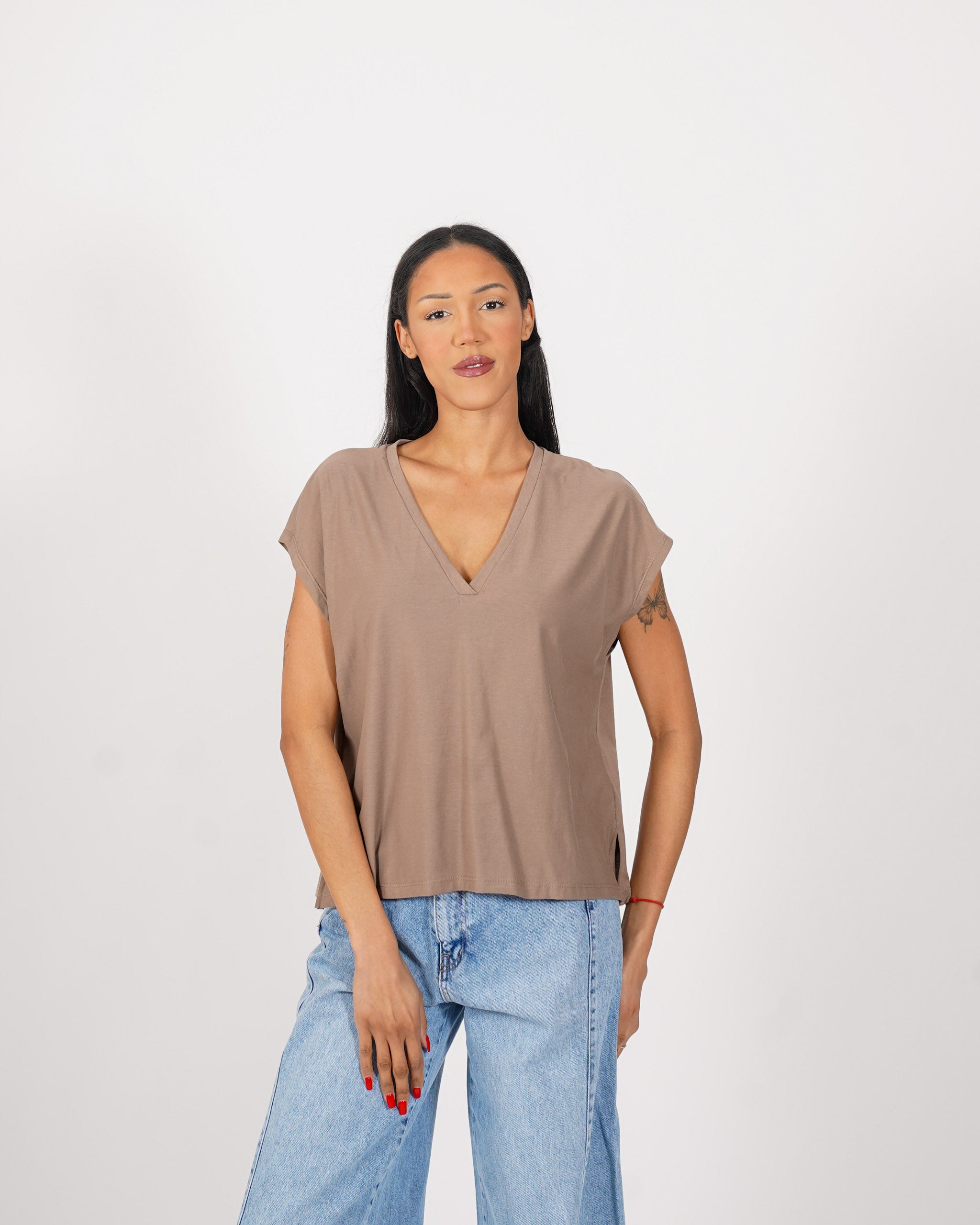 Shirt scollo a v con vestibilità regular in cotone - Illusa