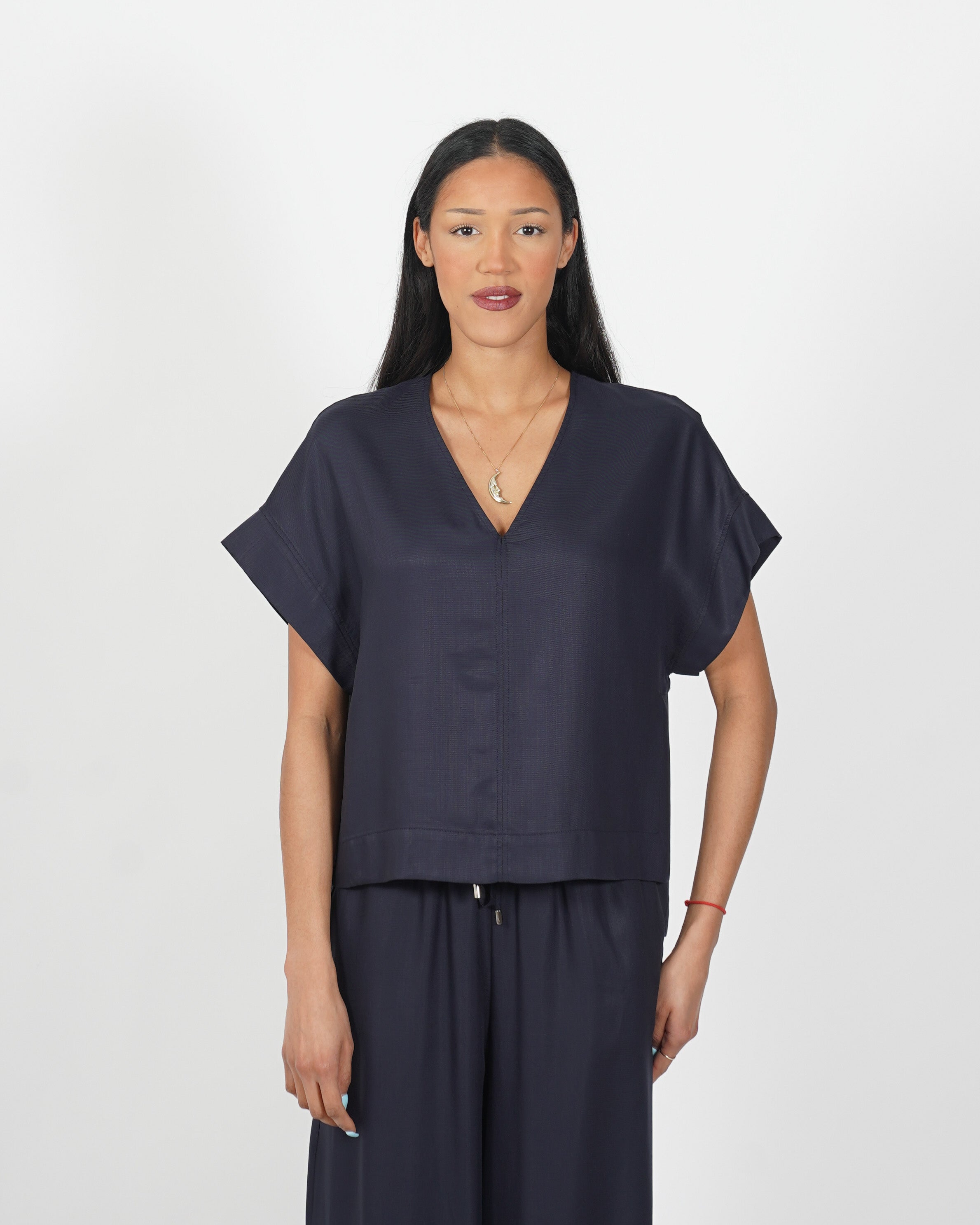 Blusa scollo a v in tessuto lyocell - Orazia