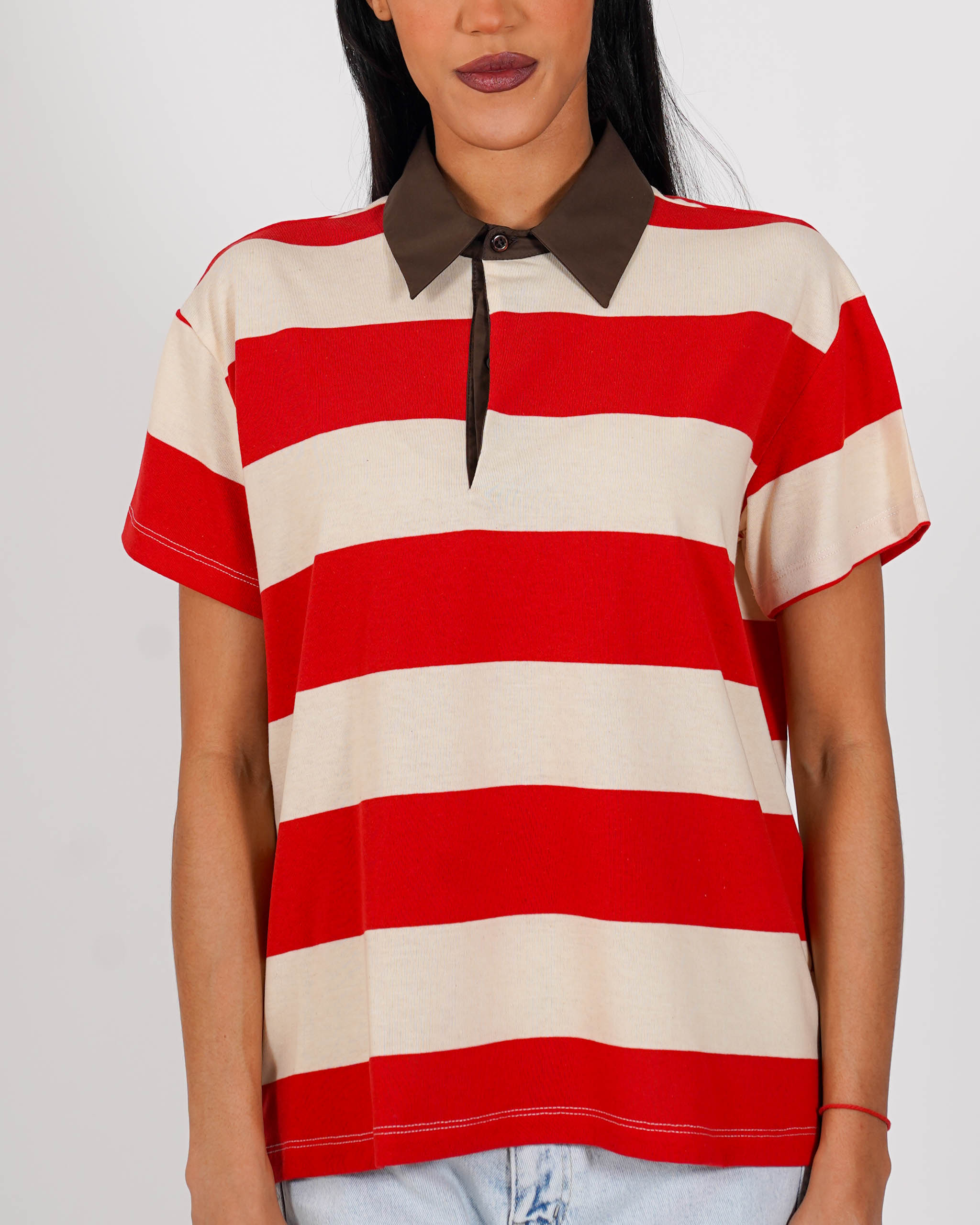Polo rigata mezza manica con colletto in contrasto - Pacifica