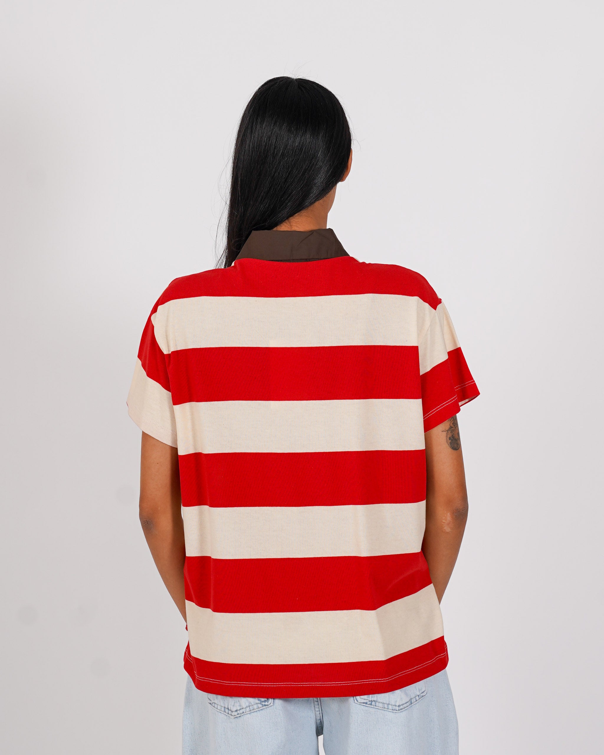 Polo rigata mezza manica con colletto in contrasto - Pacifica