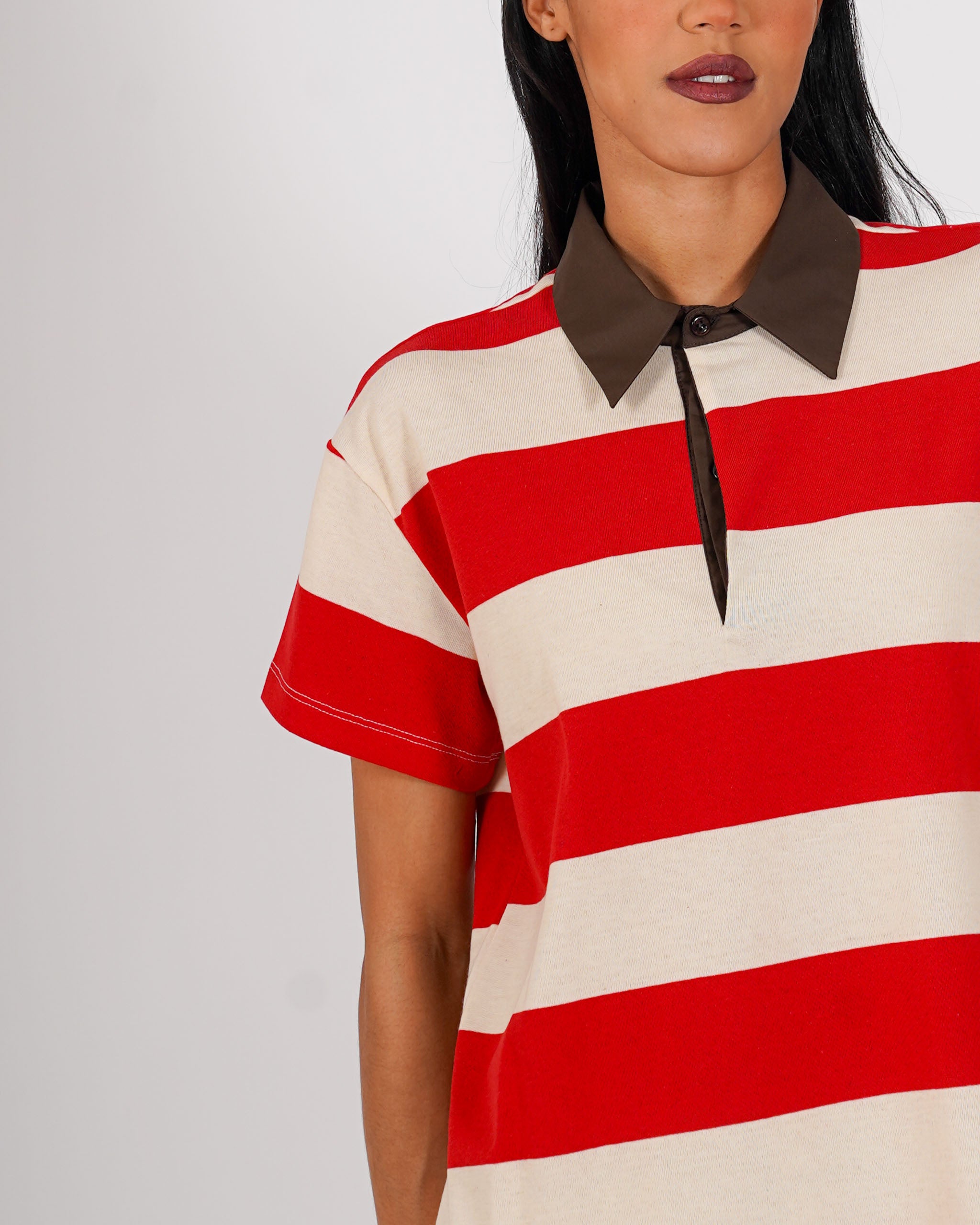 Polo rigata mezza manica con colletto in contrasto - Pacifica