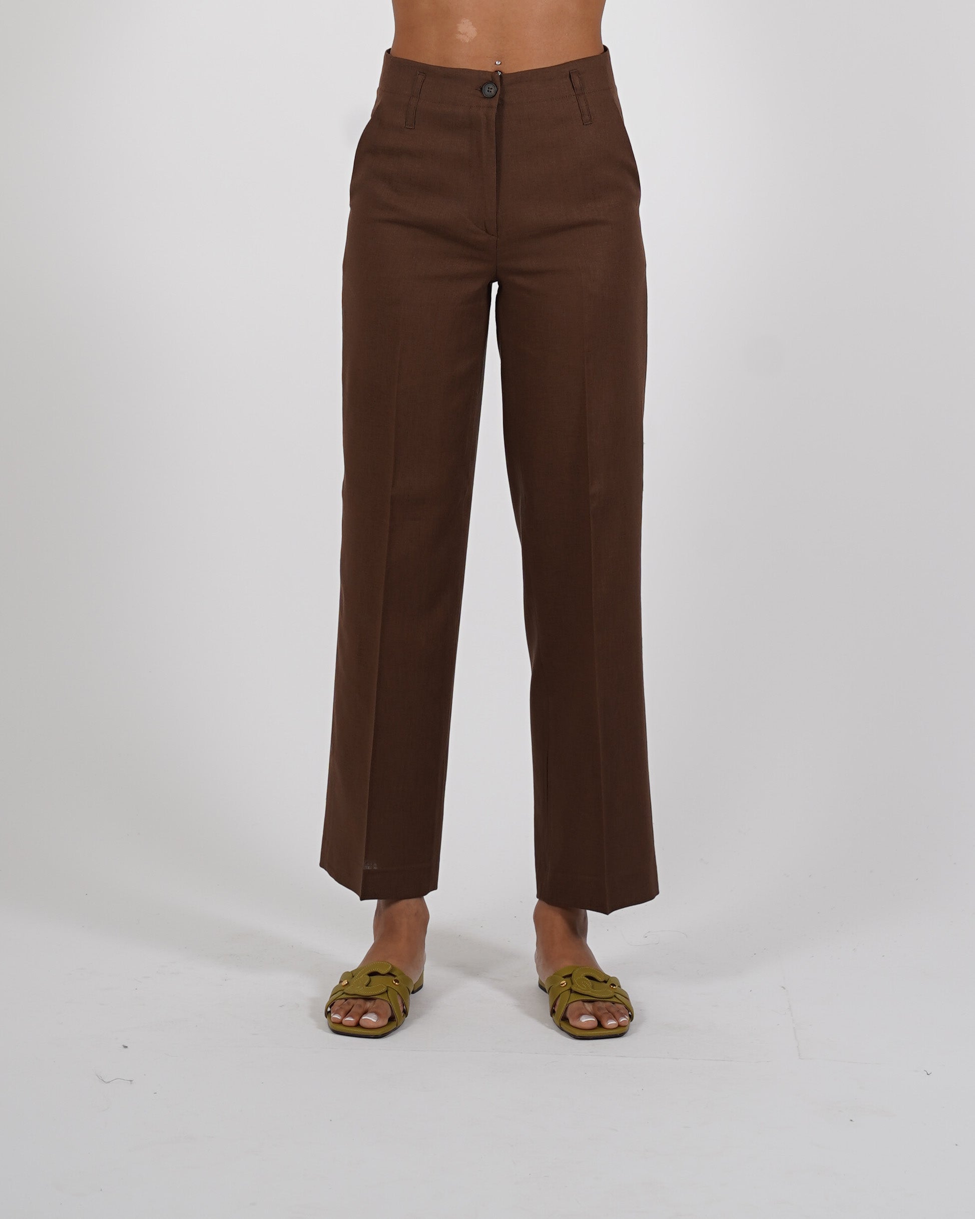 Pantaloni regular fit in tessuto lino - Persica
