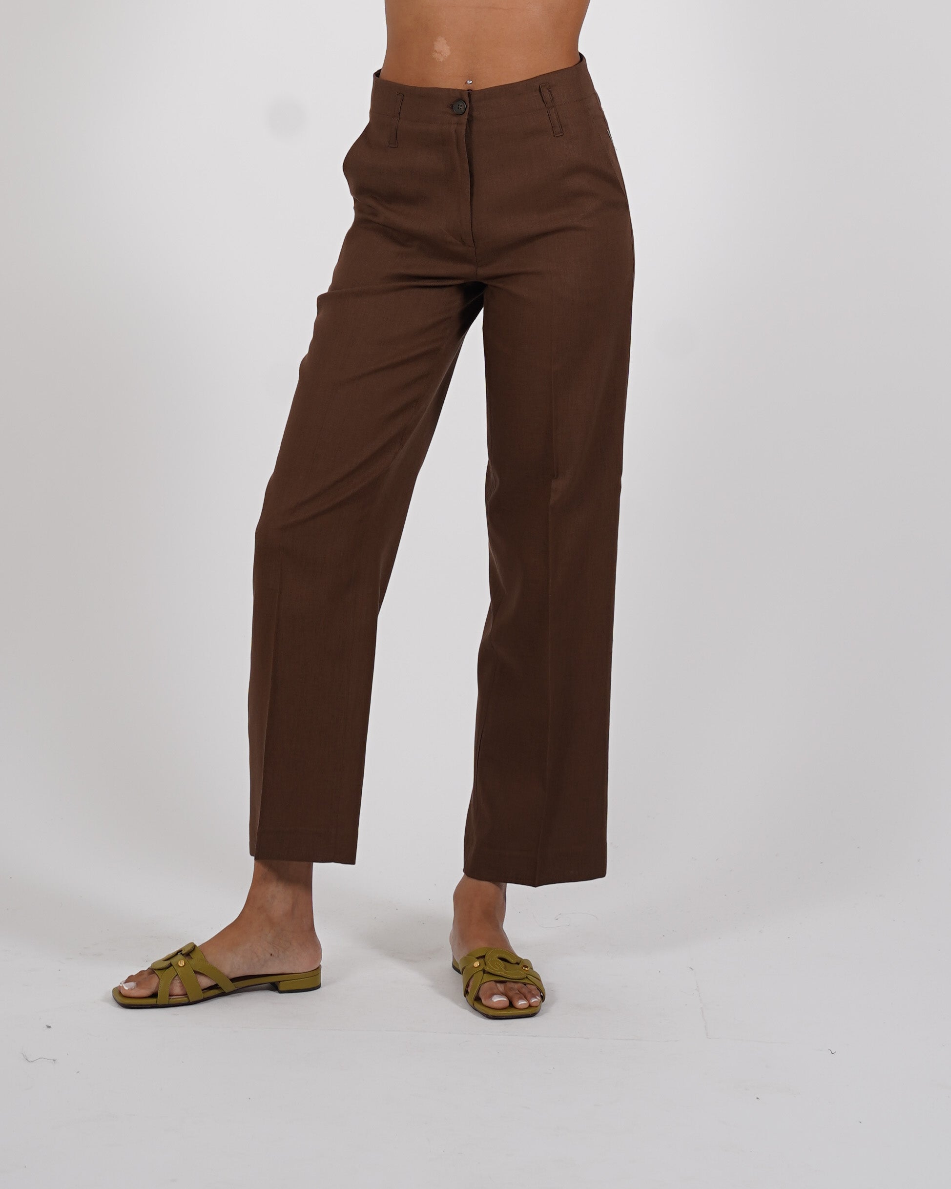 Pantaloni regular fit in tessuto lino - Persica