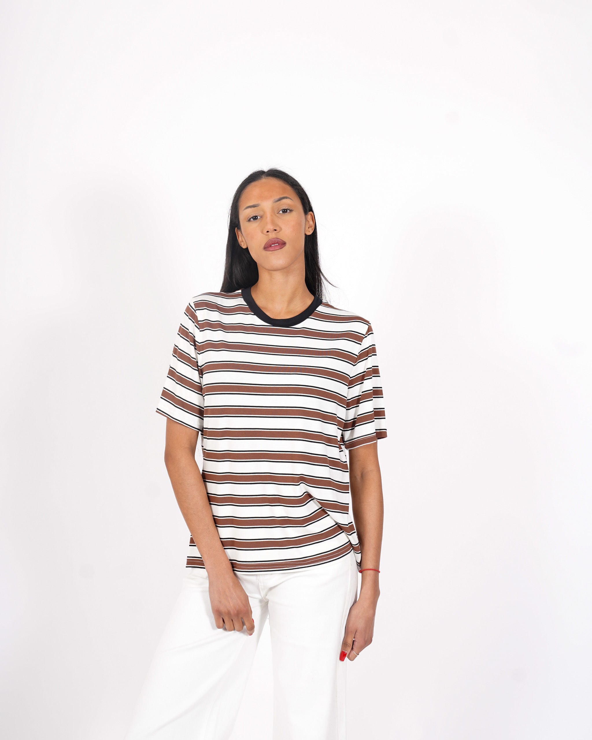 Shirt girocollo a righe mezza manica - Cesira