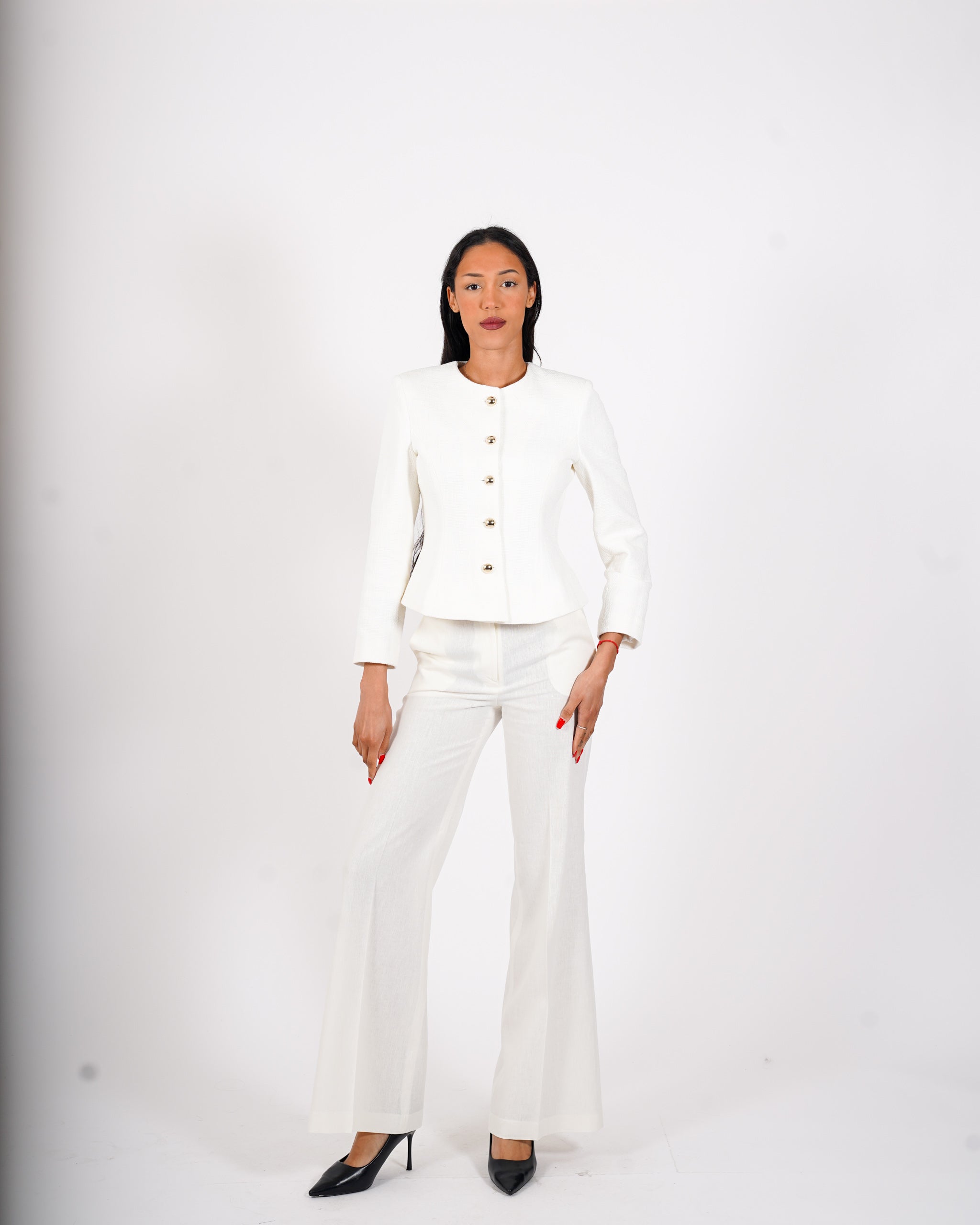 Giacca con bottoni oro in tessuto boucle - Flaminia