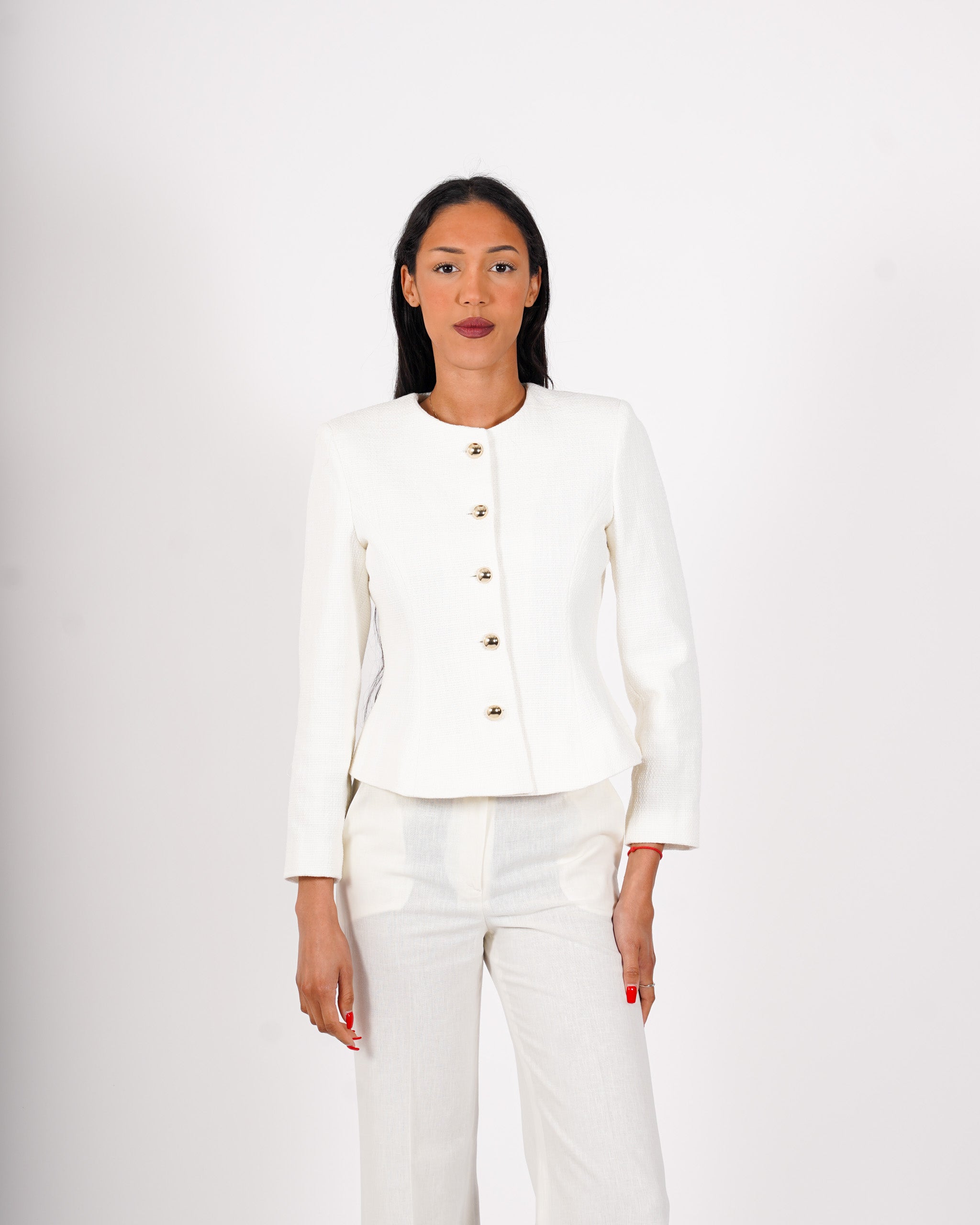 Giacca con bottoni oro in tessuto boucle - Flaminia